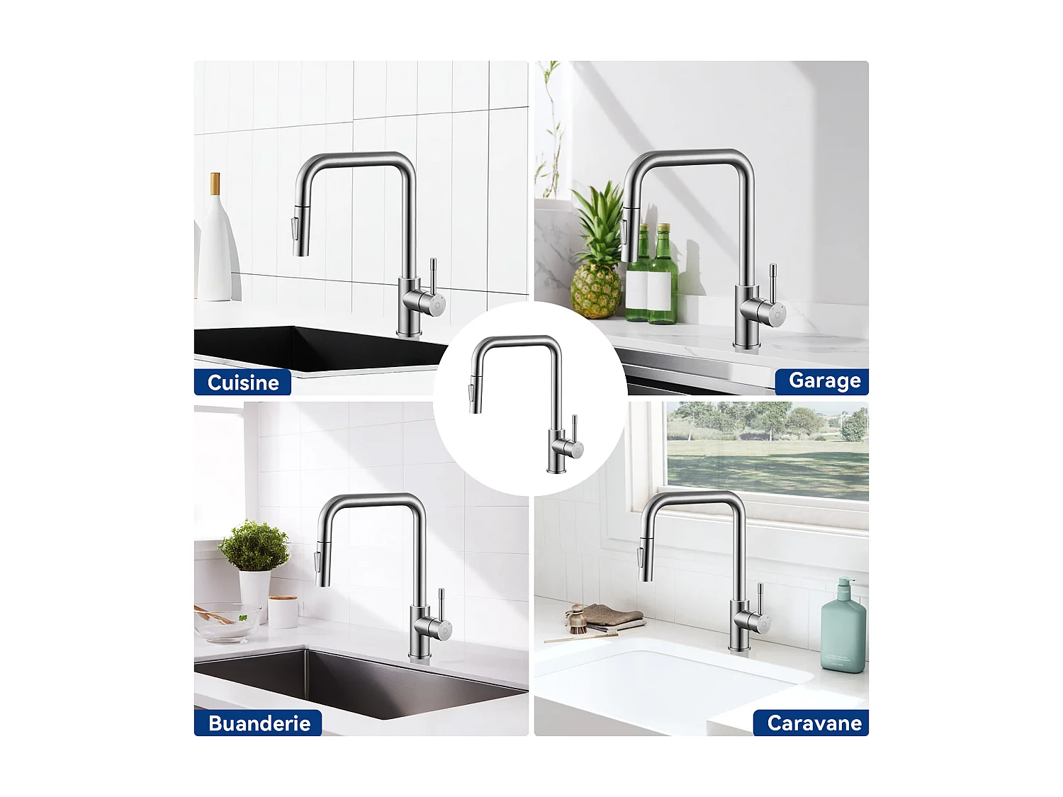 2PCS Cecipa MAX Mitigeur avec Douchette Extractible Brossé Mitigeur de Cuisine avec Douchette Extractible Mitigeur Évier avec 2 Modes de Sortie D'eau