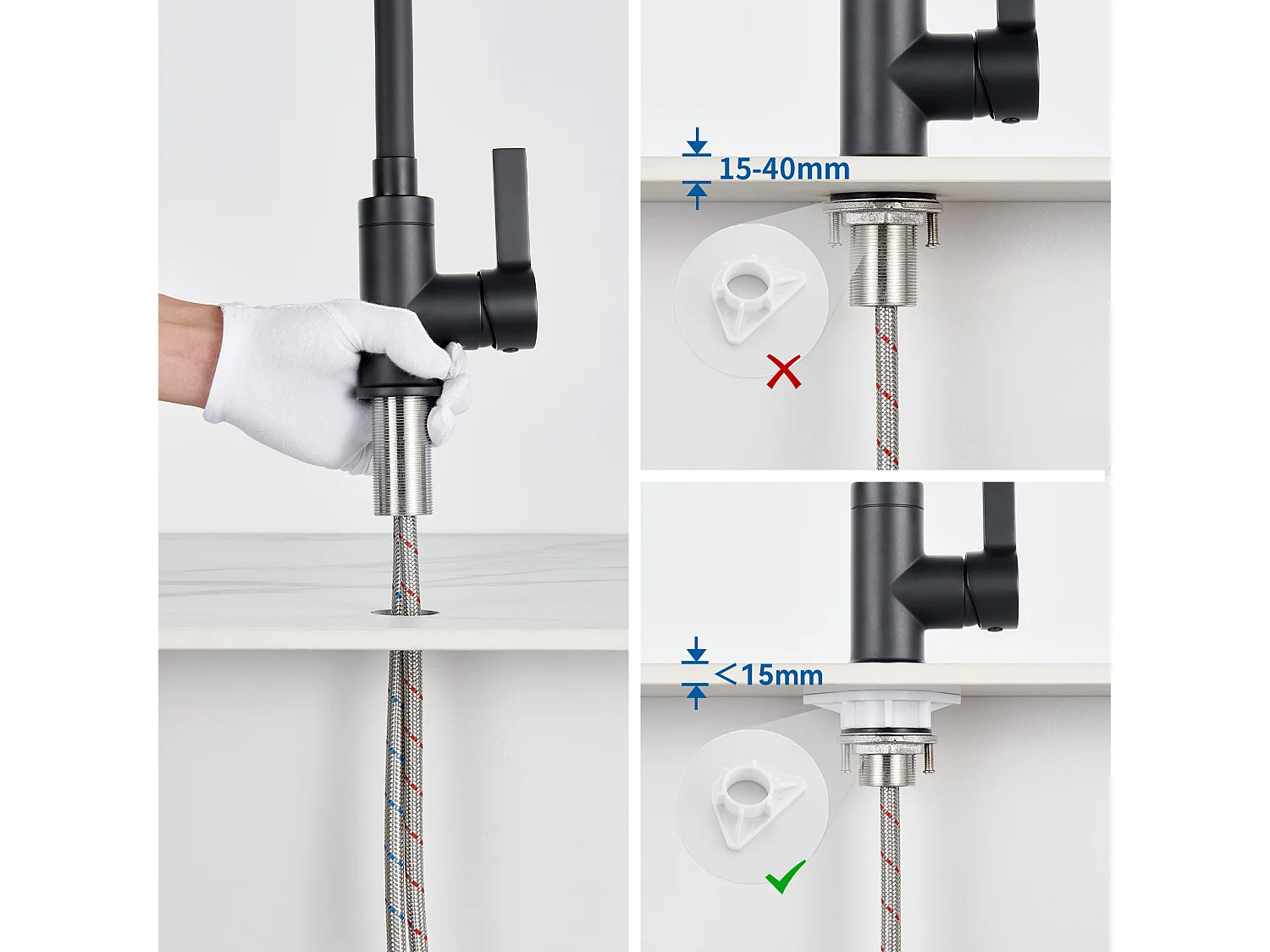 2st Keukenmengkraan Flexibele Uitsprek Hoge Uitstuk Vrij Draaibaar Wastafel Mengkraan Flexibel PivotAnt 360° Wastafelkraan Warm/Koud Water,Zwart