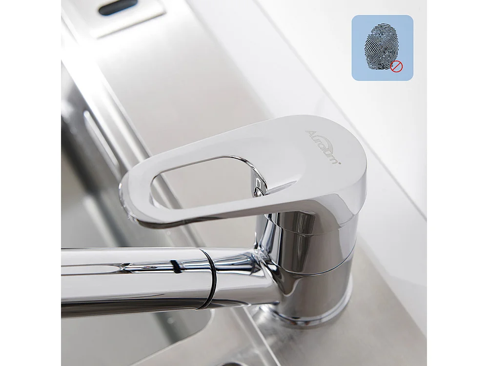 AuraLum Max Keukenkraan met Uittrekbare Handdouche 2 Jets Wastafelmengkraan RVS Verchroomd Draaibaar 360° Kraan Koud en Warm Water, EU Model