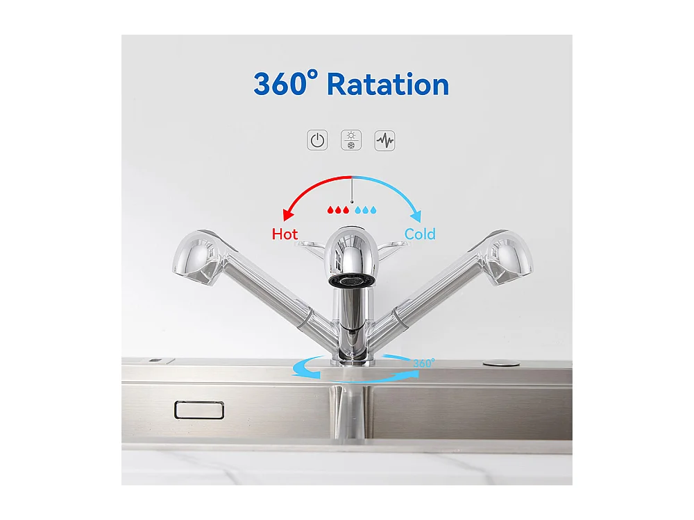 AuraLum Max Robinet Cuisine avec Douchette Extractible 2 Jets Mitigeur Evier en Inox Chromé Pivotant 360° Robinetterie Eau Froide et Chaude,EU Modèle