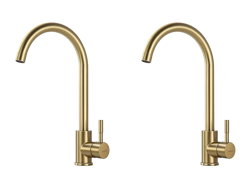 2pcs Robinet Cuisine, Mitigeur Evier Flexible Rotatif à 360°, Mitigeur Cuisine Acier Inoxydable avec Aérateur Démontable, Doré Brossé U-Forme