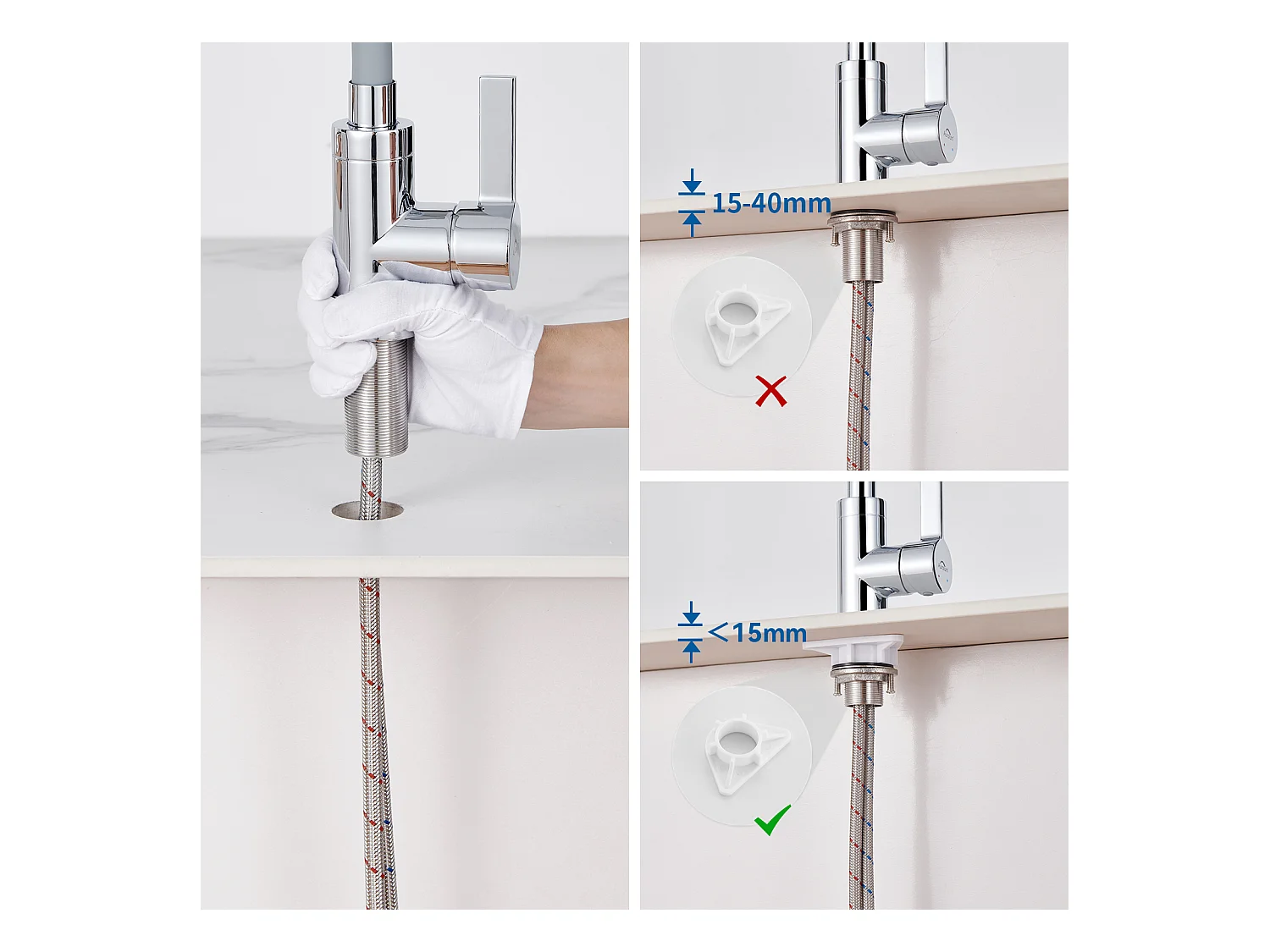 2pcs Auralummax Mitigeur Cuisine avec Tuyau En Silicone Flexible Déformable Robinet d'Evier avec 2 Types Jets,Robinetterie Cuisine pivotant 360°-Gris
