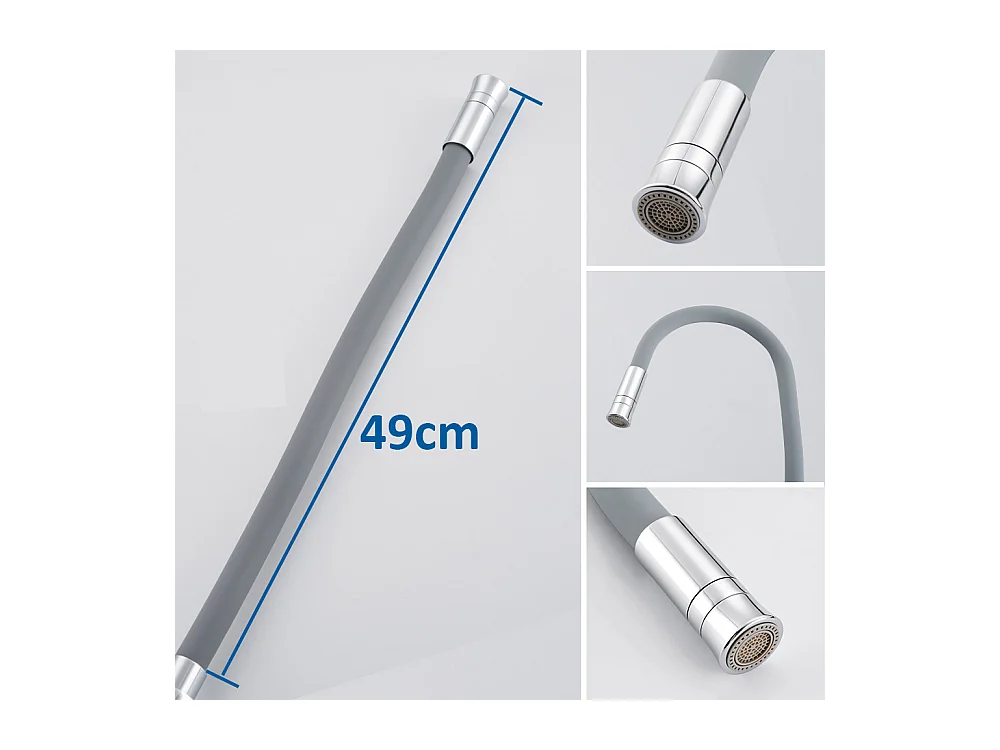 2pcs Auralum max Miscelatore da cucina con tubo in silicone flessibile deformabile Rubinetto per lavello con 2 tipi di getti,girevole a 360°-Grigio