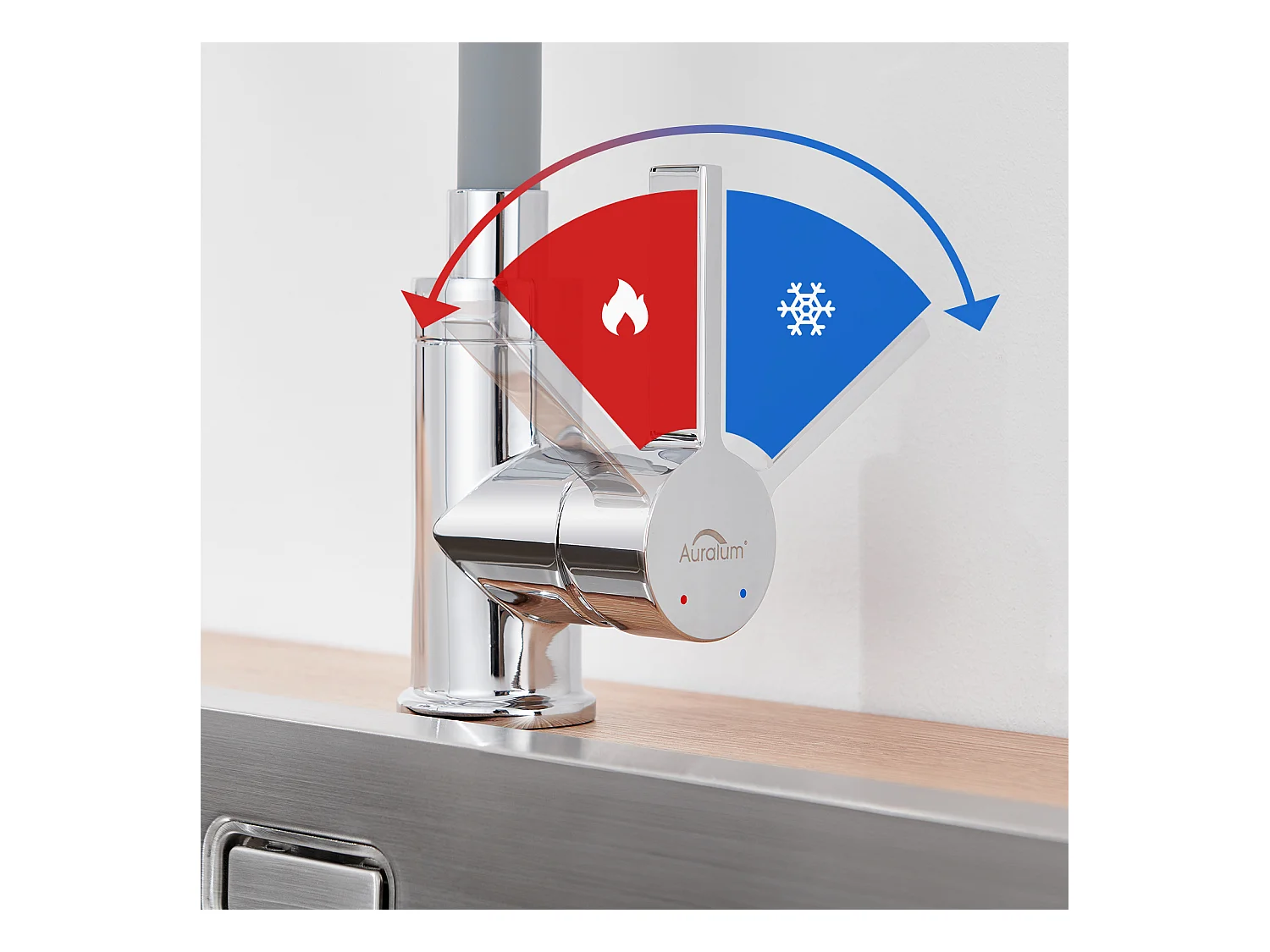 2pcs Auralum max Miscelatore da cucina con tubo in silicone flessibile deformabile Rubinetto per lavello con 2 tipi di getti,girevole a 360°-Grigio