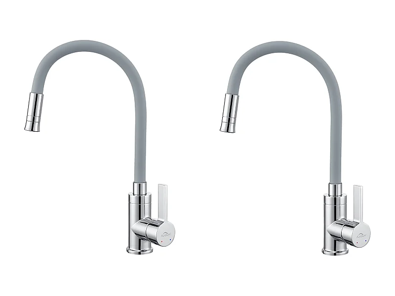 2pcs Auralummax Mitigeur Cuisine avec Tuyau En Silicone Flexible Déformable Robinet d'Evier avec 2 Types Jets,Robinetterie Cuisine pivotant 360°-Gris