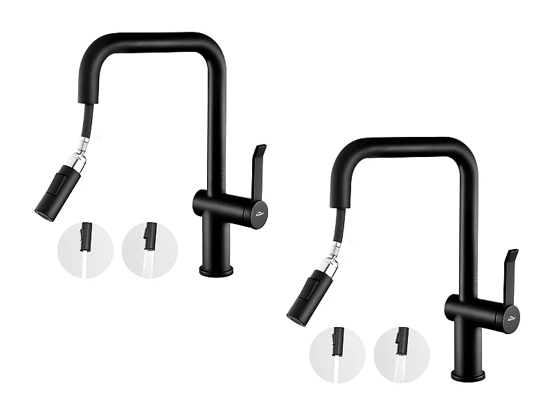 2PCS AURALUM MAX Grifo Cocina Ducha,Mezclador Cocina con Ducha Extraíble,Grifería Cocina 2 Jets,Rotativo 360°,2 Modos de Pulverización