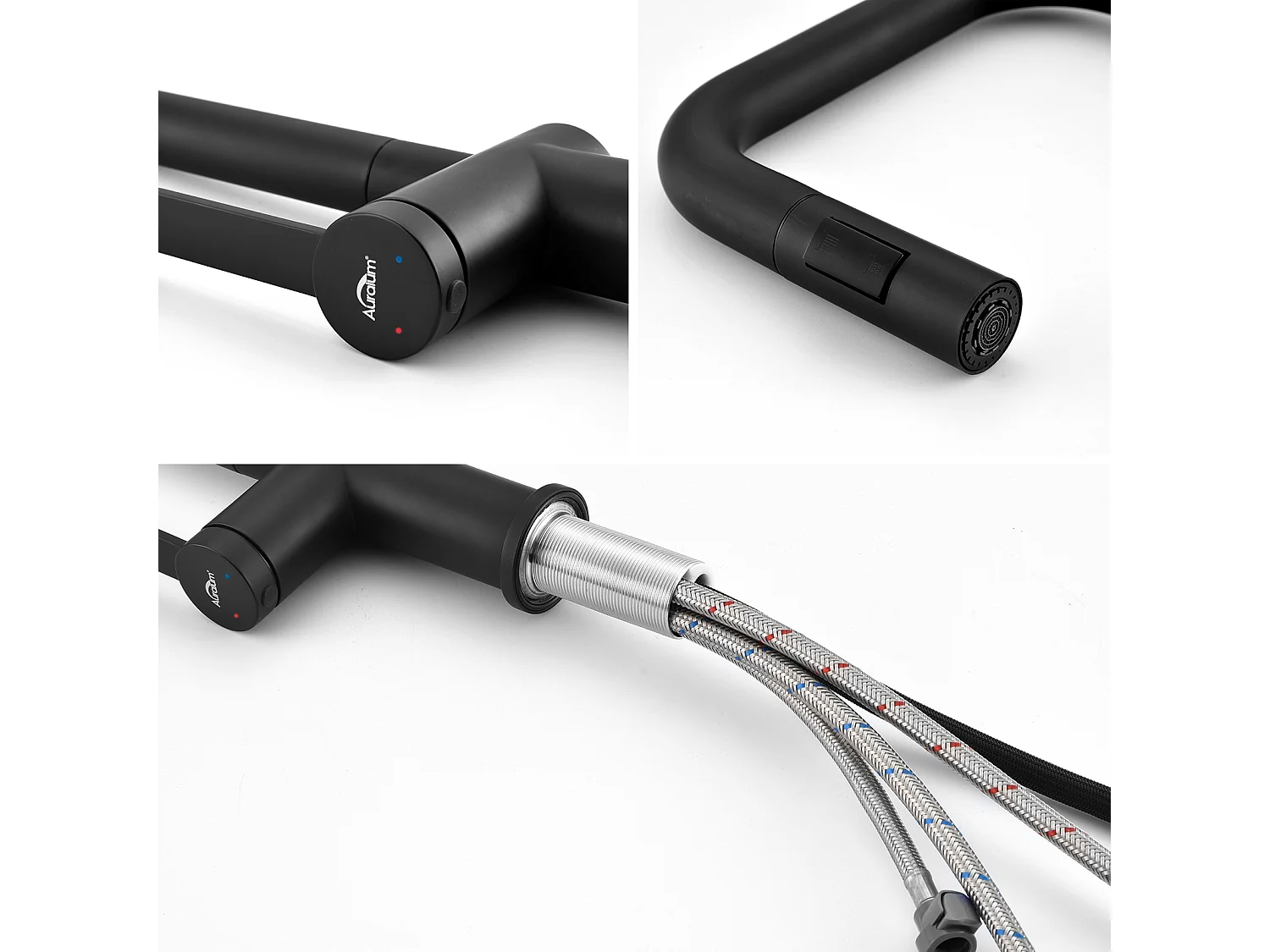 2PCS AURALUM MAX Robinet Cuisine Douchette,Mitigeur Cuisine avec Douchette Extractible,Robinetterie Cuisine 2 Jets,Rotatif 360°,2 Modes Pulvérisation