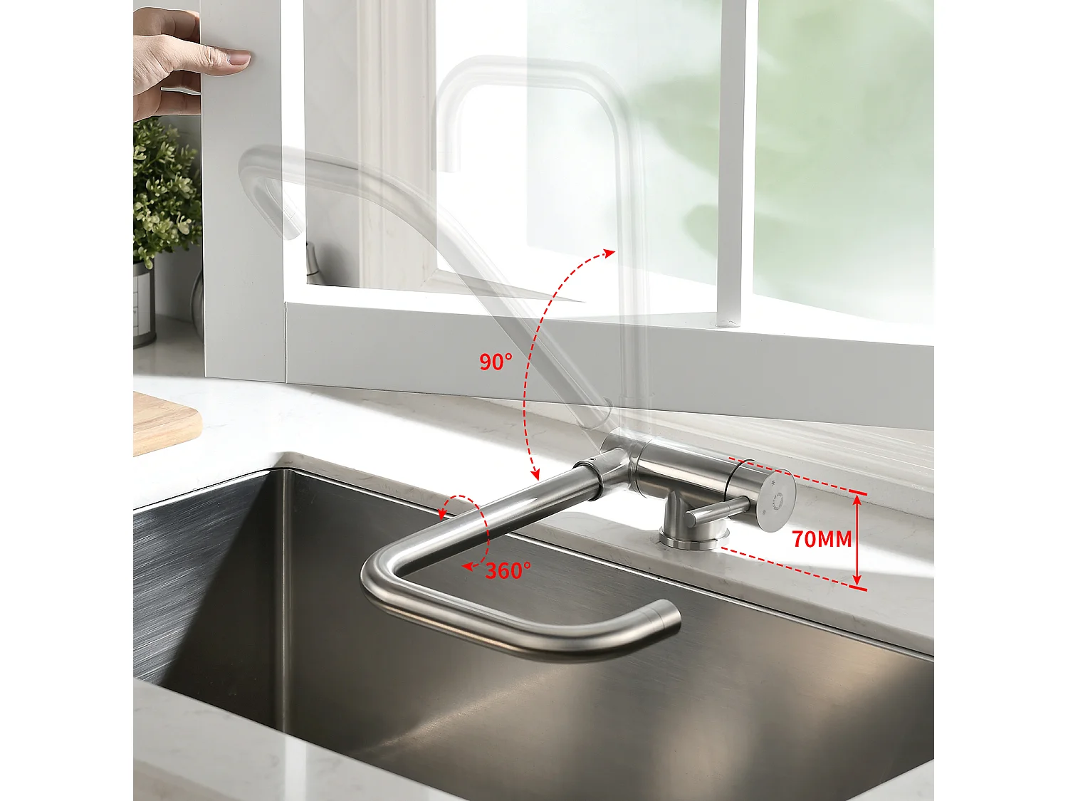 Cecipa max Opvouwbare keukenkraan met 2 jets Keukenmengkraan Gootsteenmengkraan tegen raam, met afneembare geborstelde bubbler, EU-model