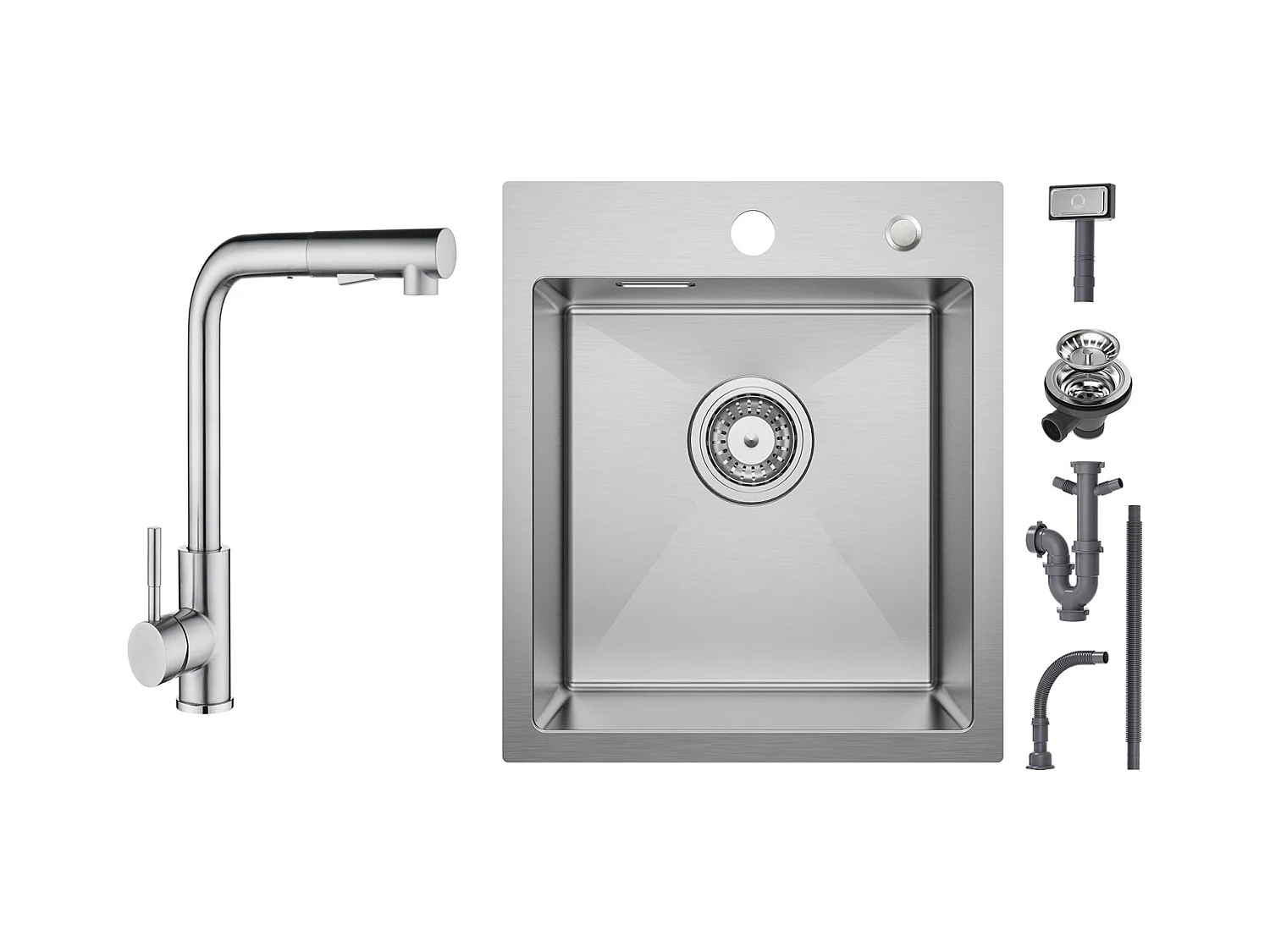 Cecipa max Évier Cuisine 1 Bac 40 × 45 cm Évier Inox Brossé 1 Cuve + Mitigeur Cuisine Brossé avec Douchette Extractible - 2 Jets aux Choix