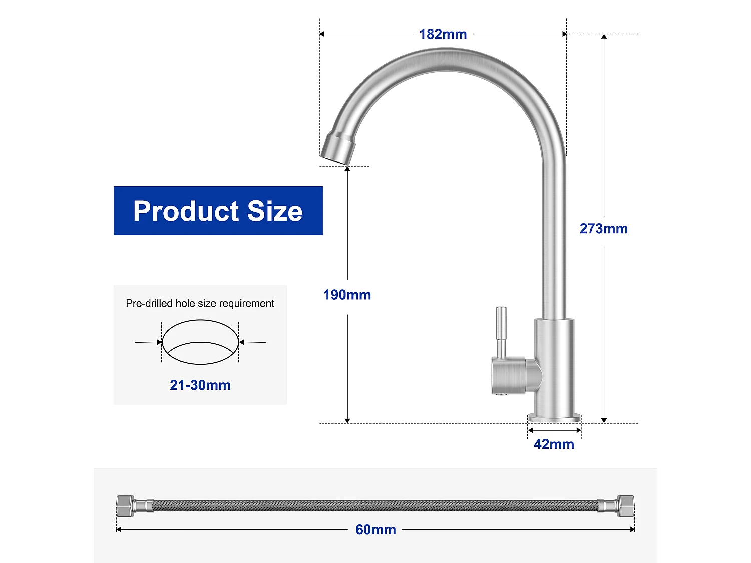 Évier de Cuisine 1 Cuve 70×45cm + Egouttoir + Vasque + Distributeur de Savon + Robinet de Cuisine à eau Froide,Brossé
