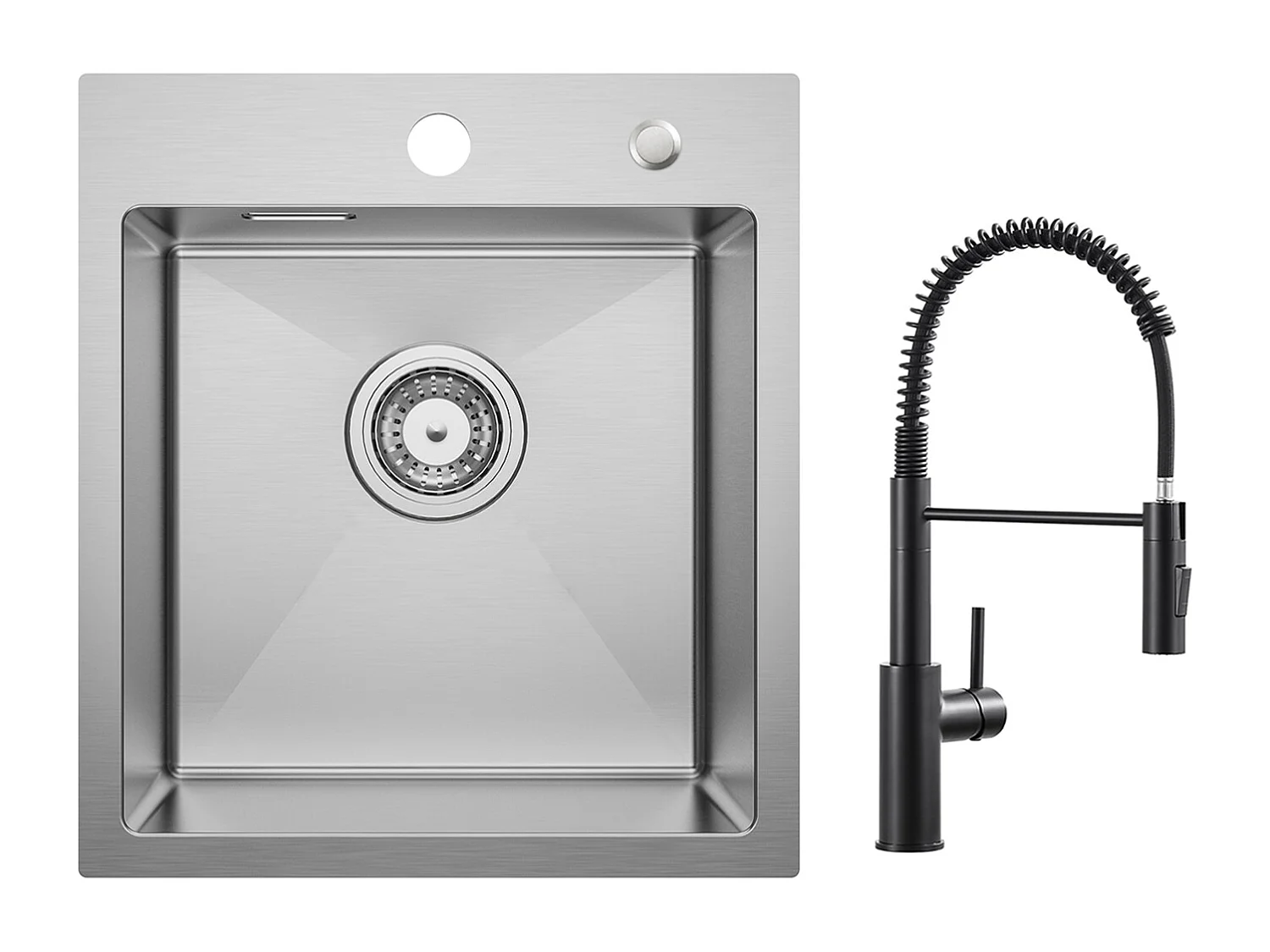 Cecipa max Évier de Cuisine 1 Bac 40 × 45 cm Évier Inox Évier Encastré  Brossé + Mitigeur de Cuisine à Ressort Noir avec Douchette Extractible