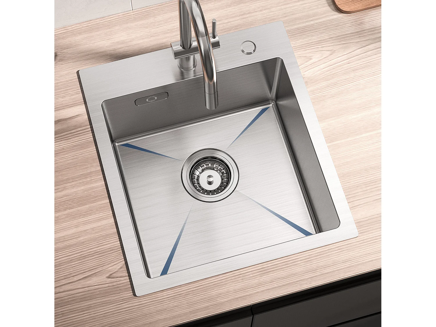 Cecipa max Évier de Cuisine 1 Bac 40 × 45 cm Évier Inox Évier Encastré  Brossé + Mitigeur de Cuisine à Ressort Noir avec Douchette Extractible