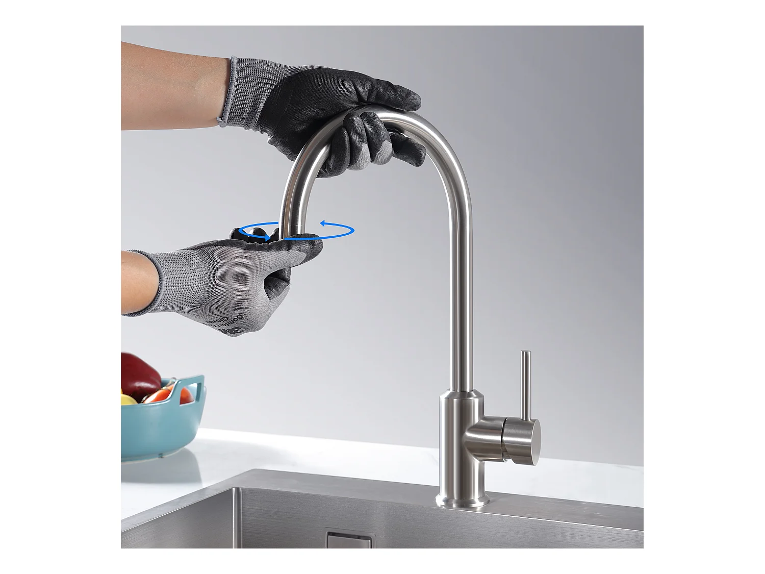 Évier de Cuisine 1 Cuve 70×45cm + Egouttoir + Vasque + Distributeur de Savon + Mitigeur de Cuisine en Inox Brossé