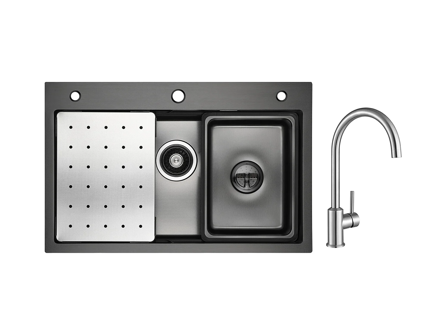 Lavello Cucina 1 Vasca 70×45cm + Gocciolatoio + Vaschetta + Dosatore Sapone + Miscelatore Cucina Acciaio Inox Spazzolato
