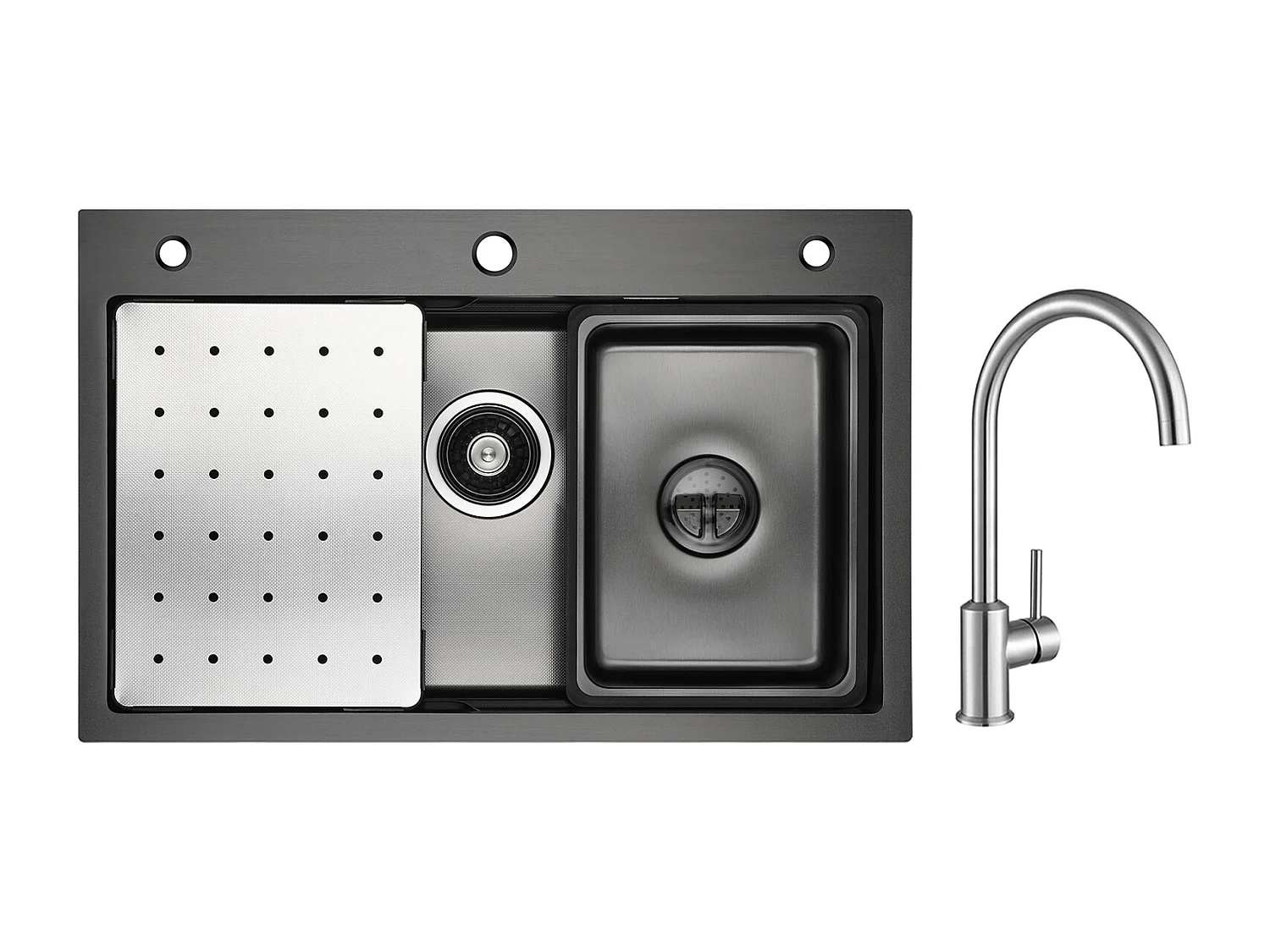 Fregadero De Cocina 1 Seno 70×45cm + Escurridor + Lavabo + Dispensador De Jabón + Mezclador De Cocina De Acero Inoxidable Cepillado