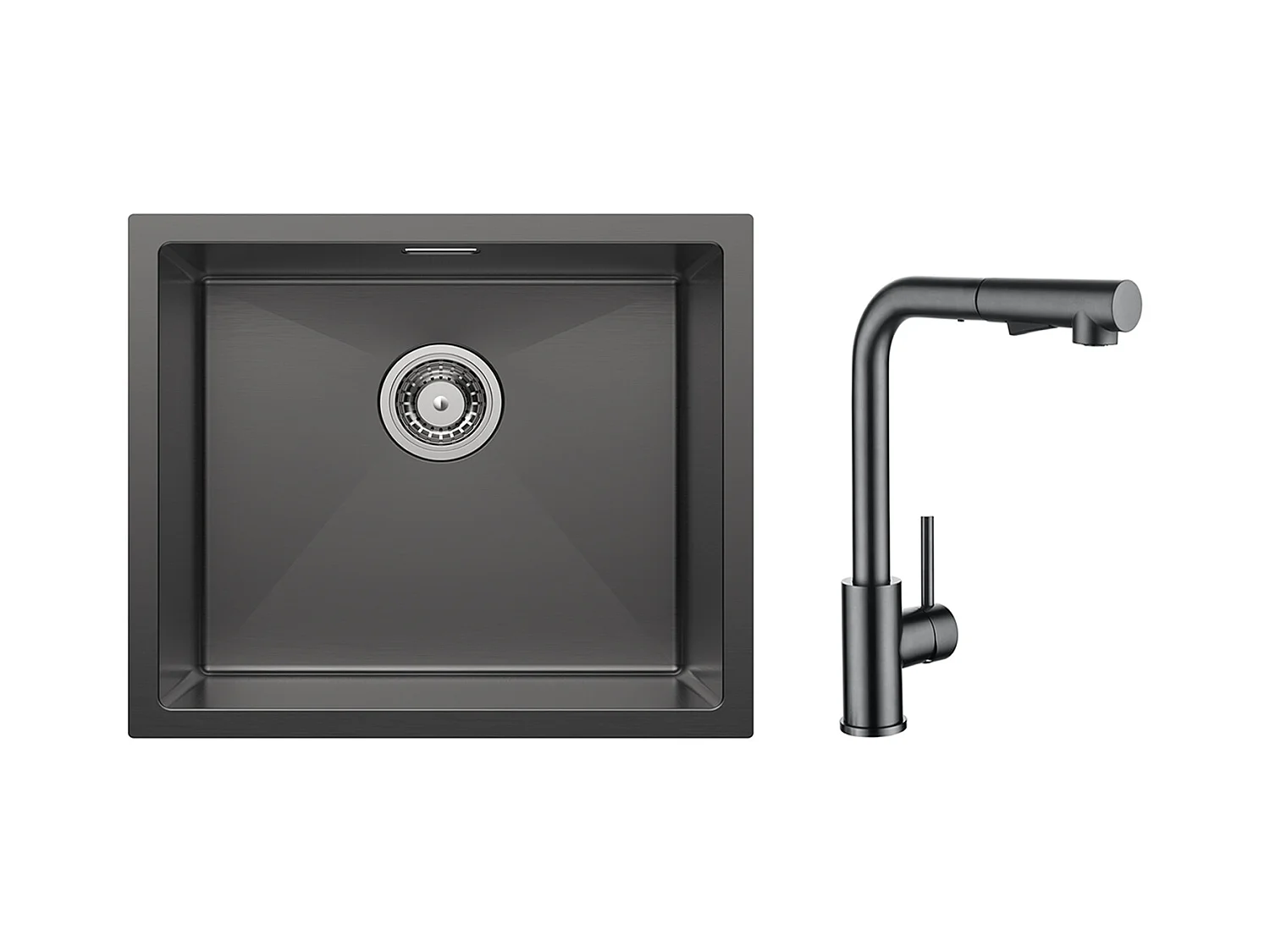 CECIPA MAX Évier de Cuisine 1 Bac Évier Inox 50*44CM Noir Anthracite + Mitigeur Cuisine Avec Douchette Extractible