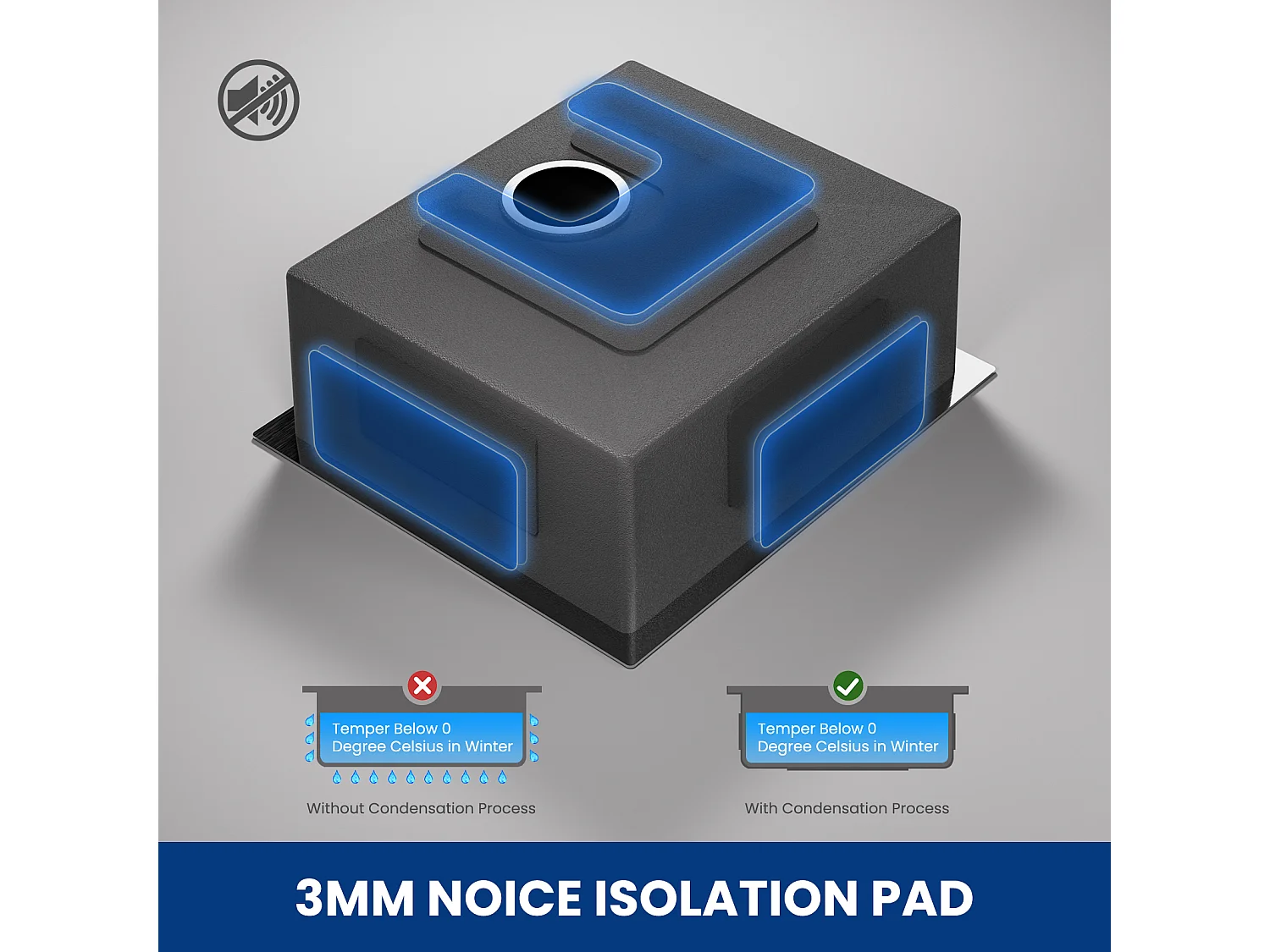 CECIPA MAX Keukenspoelbak 1 Bak RVS Spoelbak 50*44CM Antraciet Zwart + Keukenmengkraan Met Uittrekbare Spray