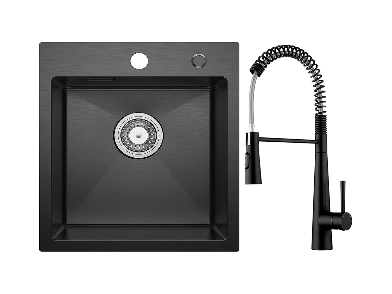 Cecipa max Evier de Cuisine Noir 40*45CM - Évier Inox Évier 1 Bac + Mitigeur de Cuisine à Ressort avec 3 Modes de Sortie D'eau, Noir