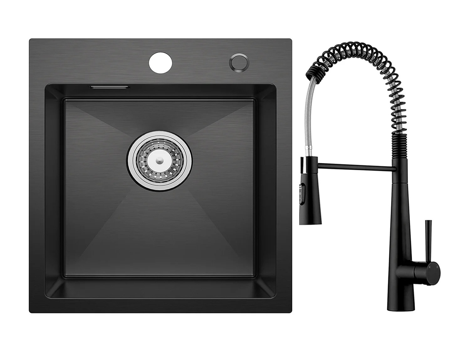 Cecipa max Evier de Cuisine Noir 40*45CM - Évier Inox Évier 1 Bac + Mitigeur de Cuisine à Ressort avec 3 Modes de Sortie D'eau, Noir