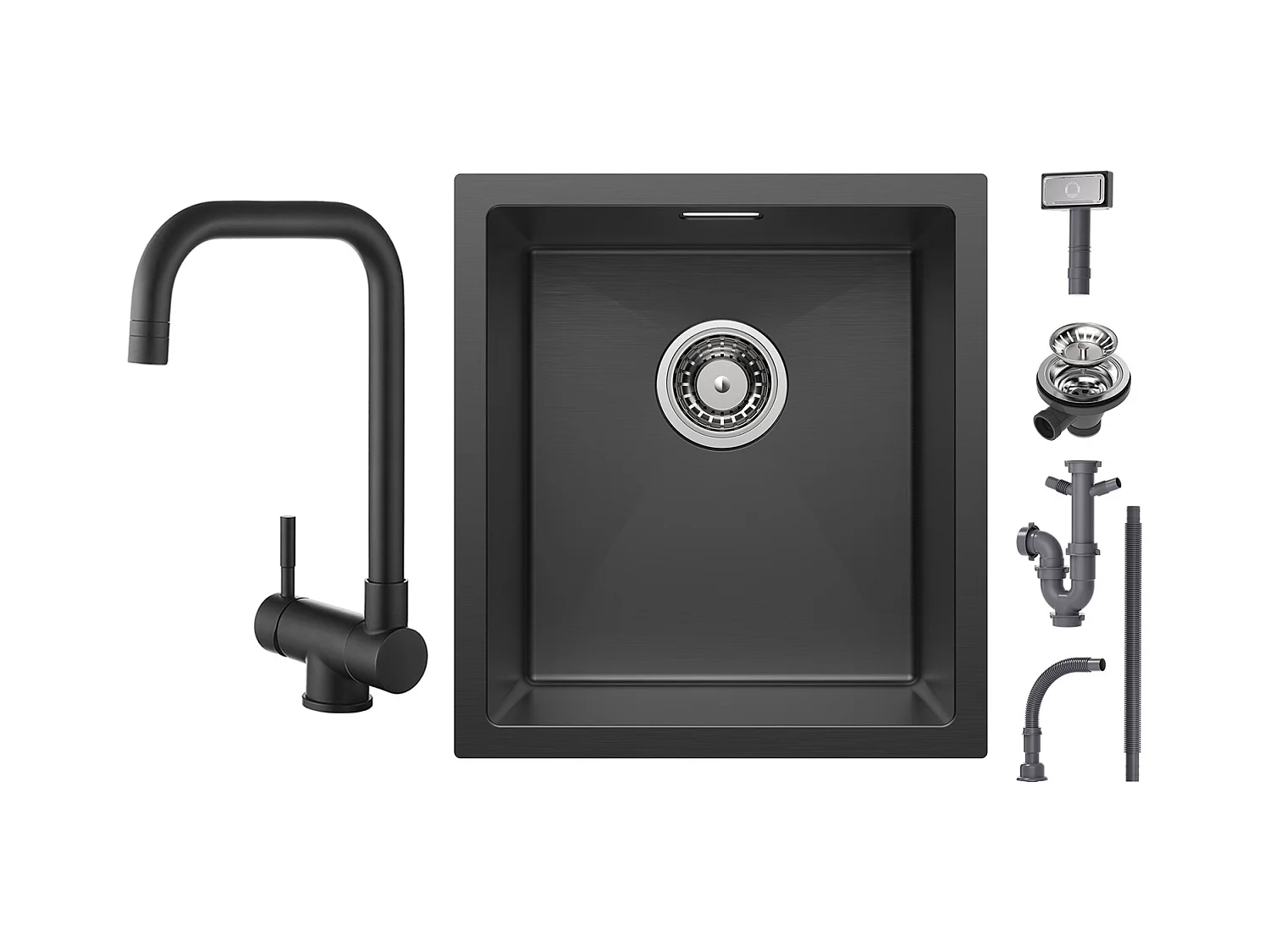 Cecipa max Évier Inox Encastré 40*44*19cm - Évier de Cuisine 1 Bac Noir + Cuisine Rabattable Noir Robinet Pliable Mitigeur de Cuisine Sous Fenêtre