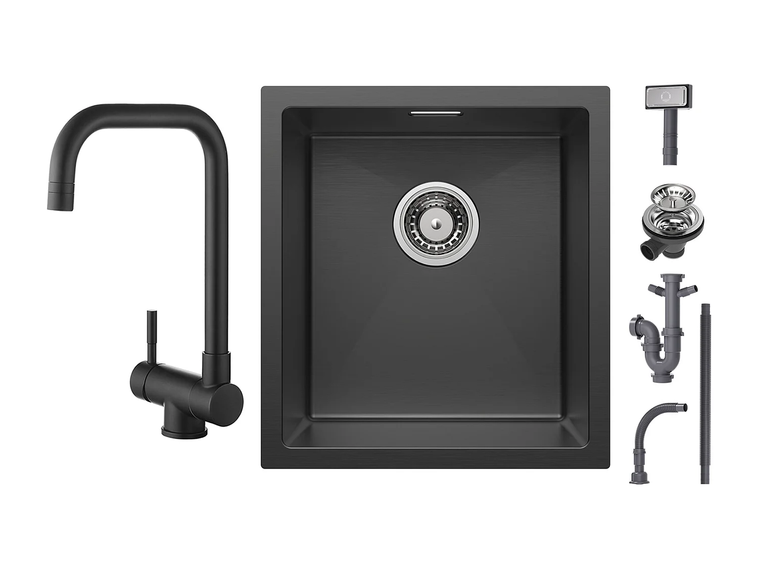 Cecipa max Évier Inox Encastré 40*44*19cm - Évier de Cuisine 1 Bac Noir + Cuisine Rabattable Noir Robinet Pliable Mitigeur de Cuisine Sous Fenêtre