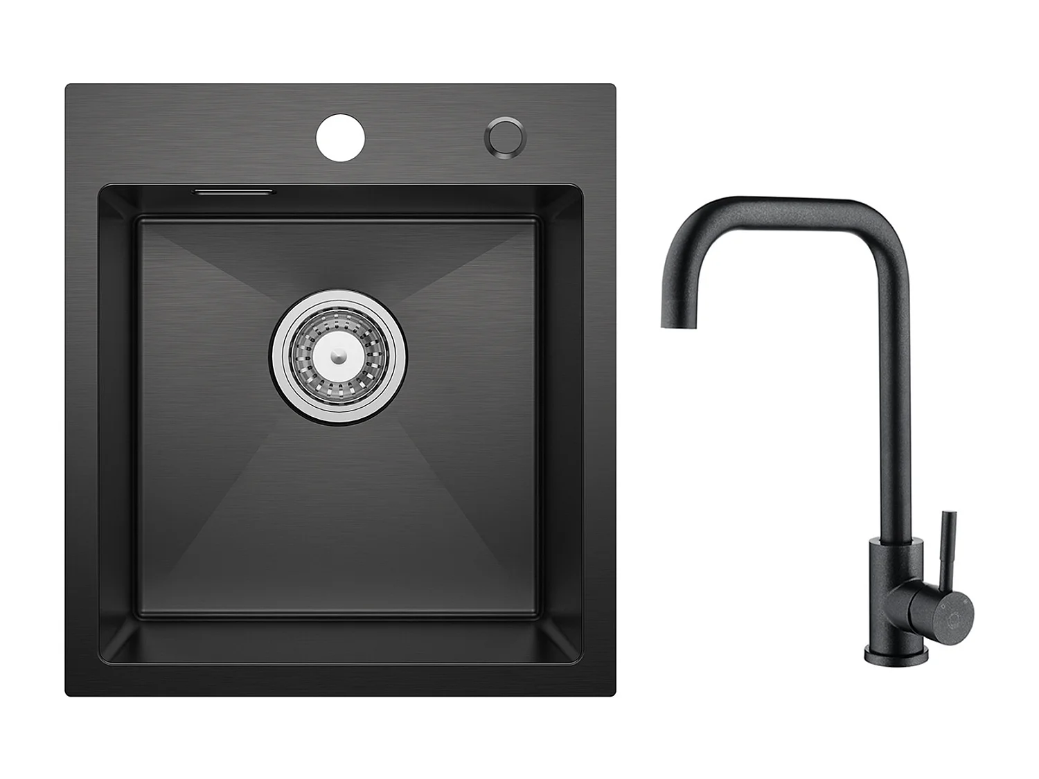 Evier Cuisine 1 Bac Noir Anthracite 40*45*19CM - Évier Inox Évier de Cuisine + Mitigeur de Cuisine en Inox Noir étoilé avec Bec Haut et Incurvé