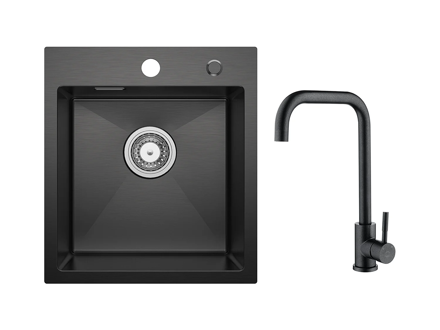 Evier Cuisine 1 Bac Noir Anthracite 40*45*19CM - Évier Inox Évier de Cuisine + Mitigeur de Cuisine en Inox Noir étoilé avec Bec Haut et Incurvé