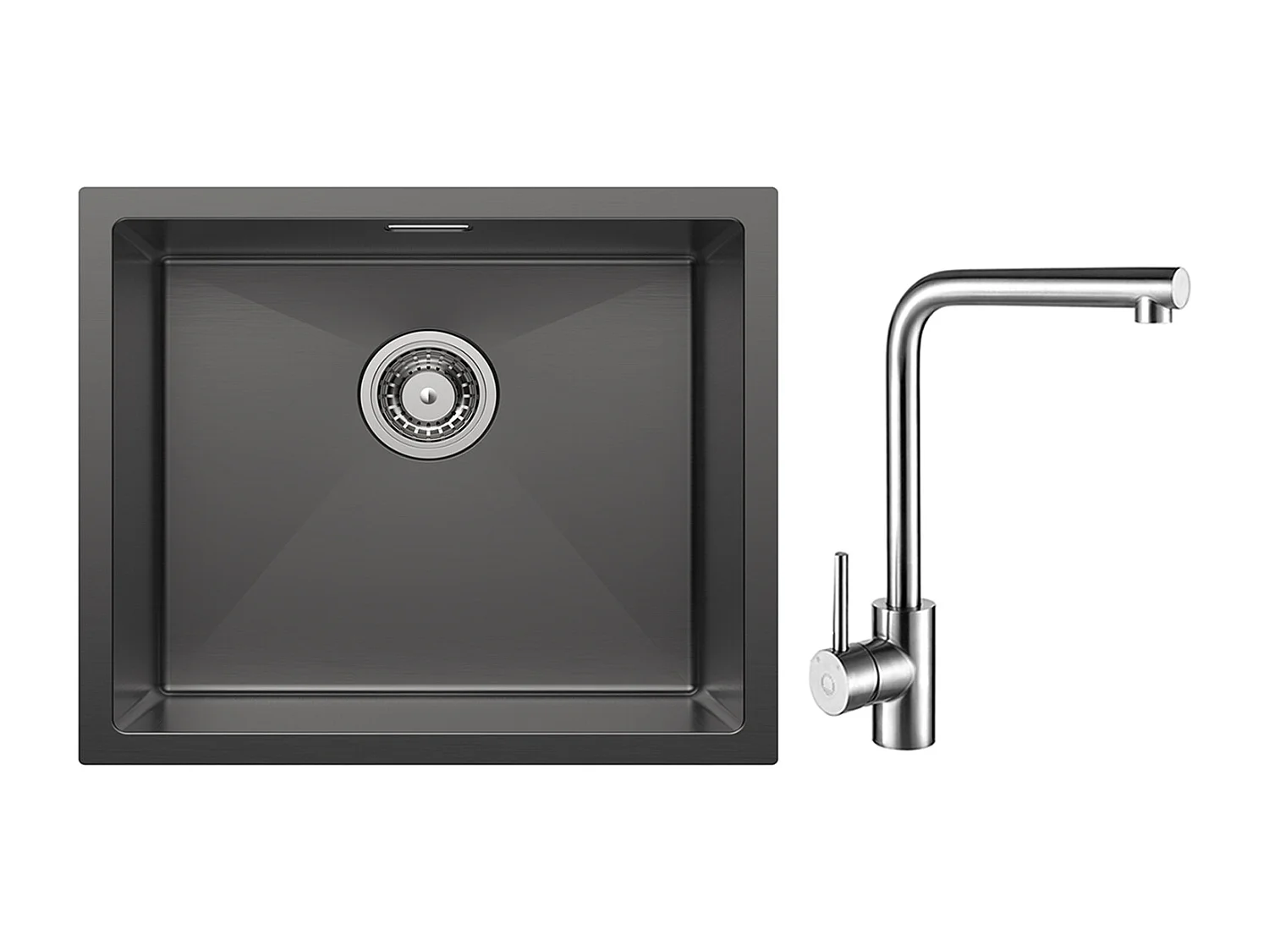 CECIPA MAX Keukenspoelbak 1 Bak RVS Spoelbak 50*44CM Antraciet Zwart + 360° Draaibare Spoelbakmengkraan Geborsteld