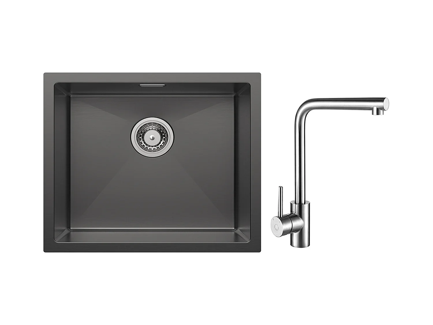 CECIPA MAX Keukenspoelbak 1 Bak RVS Spoelbak 50*44CM Antraciet Zwart + 360° Draaibare Spoelbakmengkraan Geborsteld