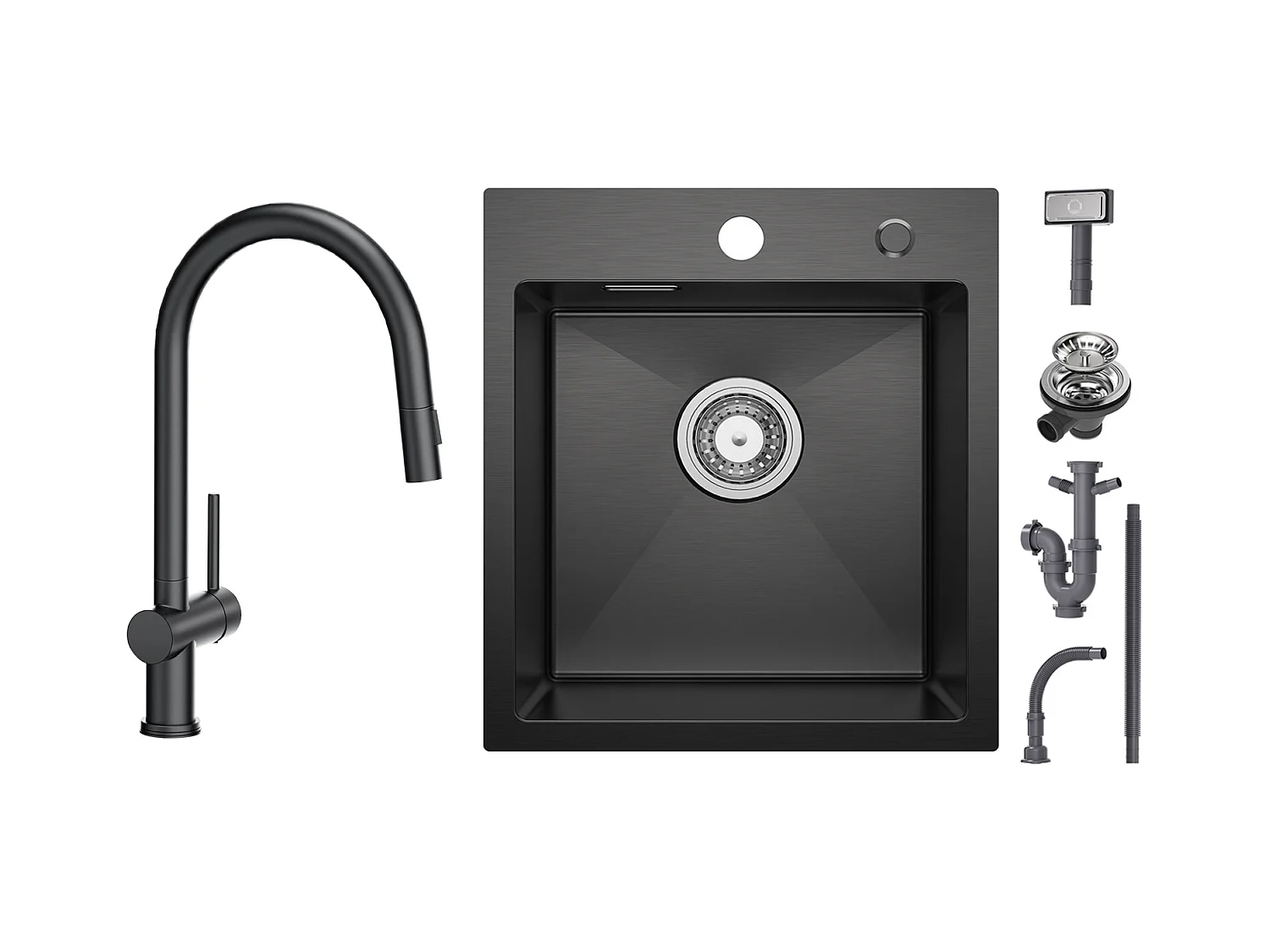 Cecipa max Evier Cuisine 1 Bac Noir 40*45*19CM - Évier Inox 1 Cuve + Mitigeur de Cuisine avec Douchette Extractible avec 2 Types de Jet Noir