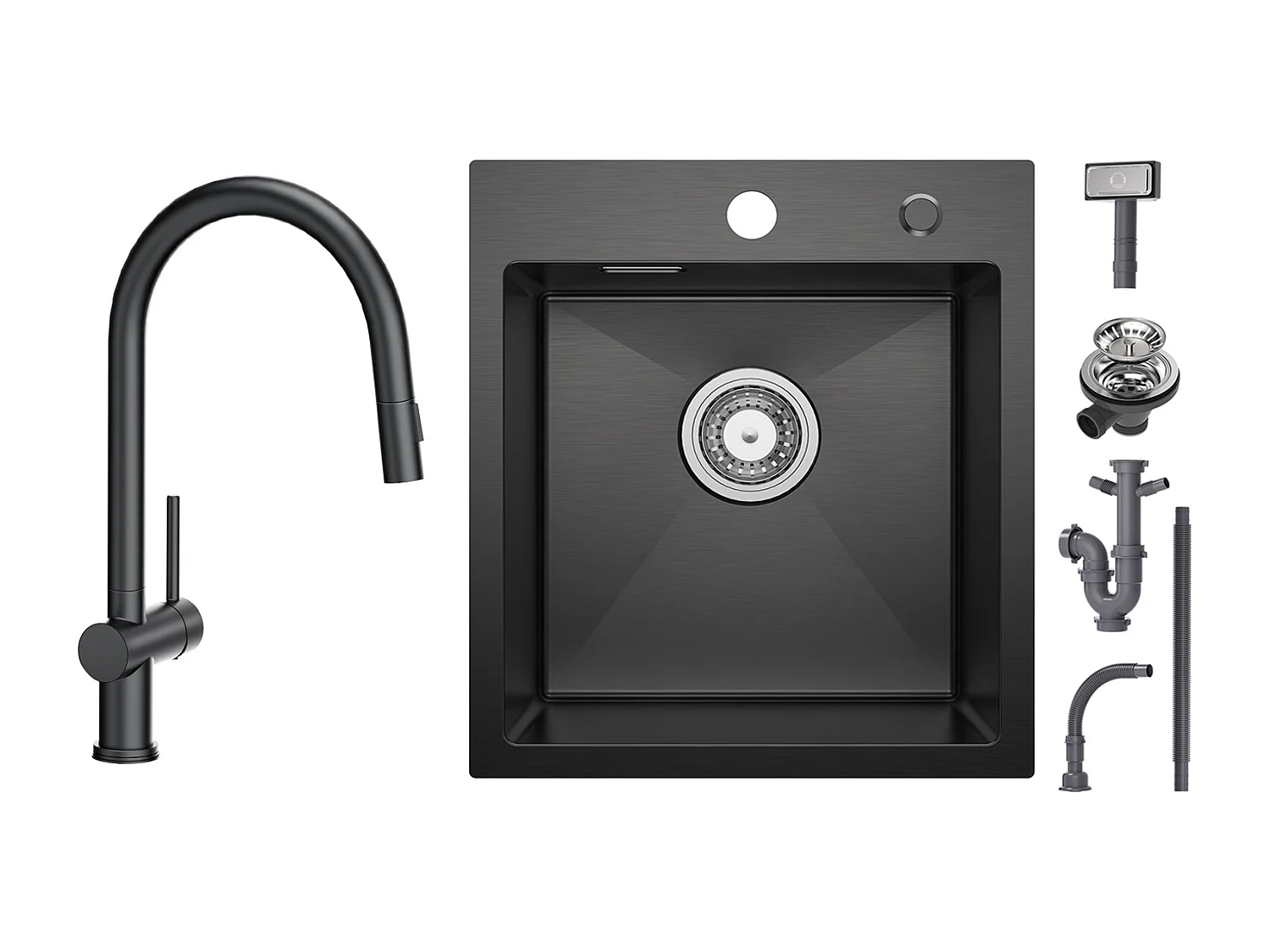 Cecipa max Fregadero de Cocina 1 Seno Negro 40*45*19CM - Fregadero de Acero Inoxidable 1 Seno + Mezclador de Cocina con Ducha Extraíble con 2 Tipos de Chorro Negro