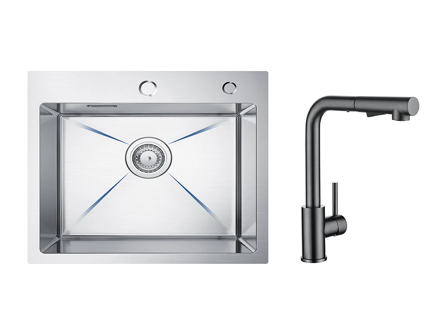 CECIPA MAX Fregadero de Cocina 1 Seno 50×45×18,5CM Fregadero de Acero Inoxidable Cepillado + Mezclador de Cocina con Ducha Extraíble