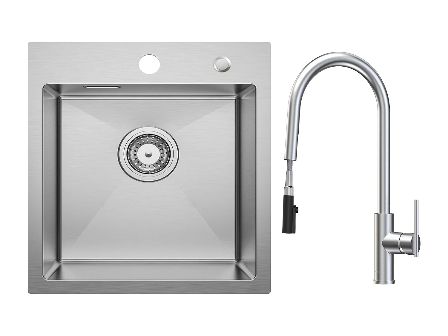 Lavello Cucina 1 Vasca 40×45 cm Lavello Acciaio Inox Spazzolato Lavello Incasso + Miscelatore Cucina Con Doccetta Estraibile, 2 Modalità Uscita Acqua, Spazzolato