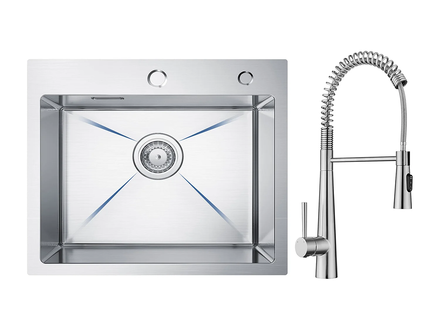 Cecipa max Edelstahlspüle Einzelbecken Küchenspüle 50 × 45 cm Gebürstete Küchenspüle + Feder Küchenmischbatterie mit 3 Wasserauslassmodi, Gebürstet