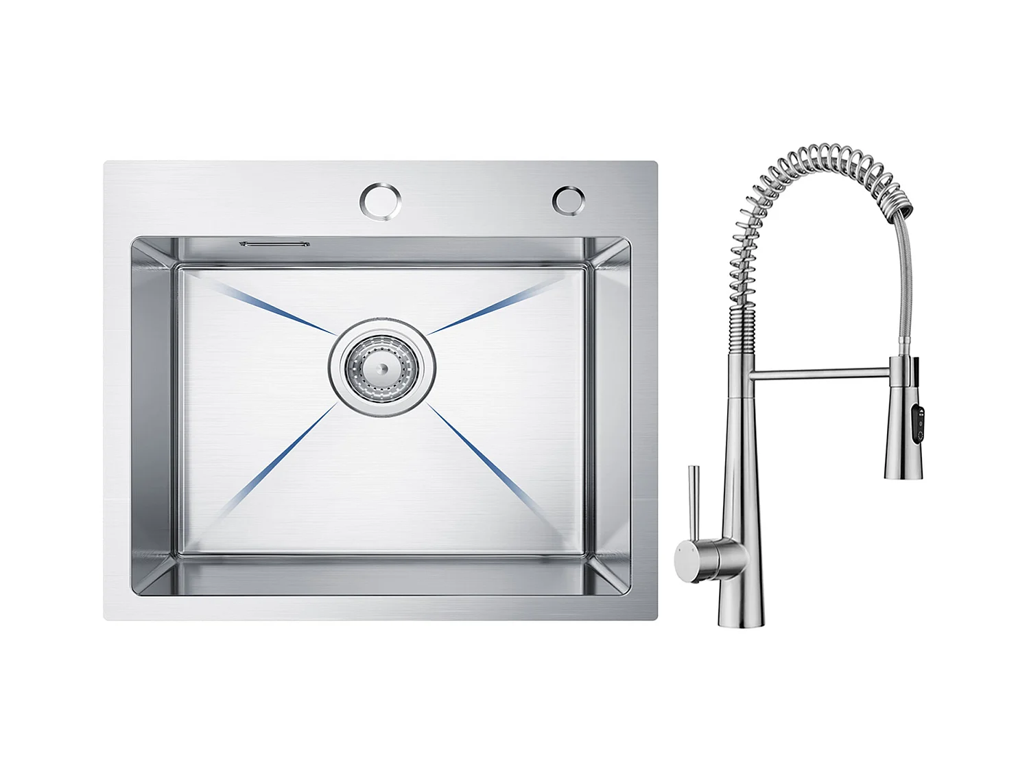 Cecipa max roestvrijstalen spoelbak 1 kom keukenspoelbak 50 × 45 cm geborstelde spoelbak + veer keukenmengkraan met 3 waterafvoermodi, geborsteld