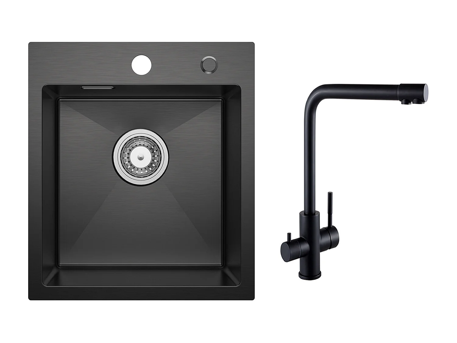 Evier Cuisine 1 Bac Noir Anthracite 40*45*19CM - Évier Inox Évier de Cuisine + Mitigeur Evier à 3 Voies, 2 Leviers, Noir