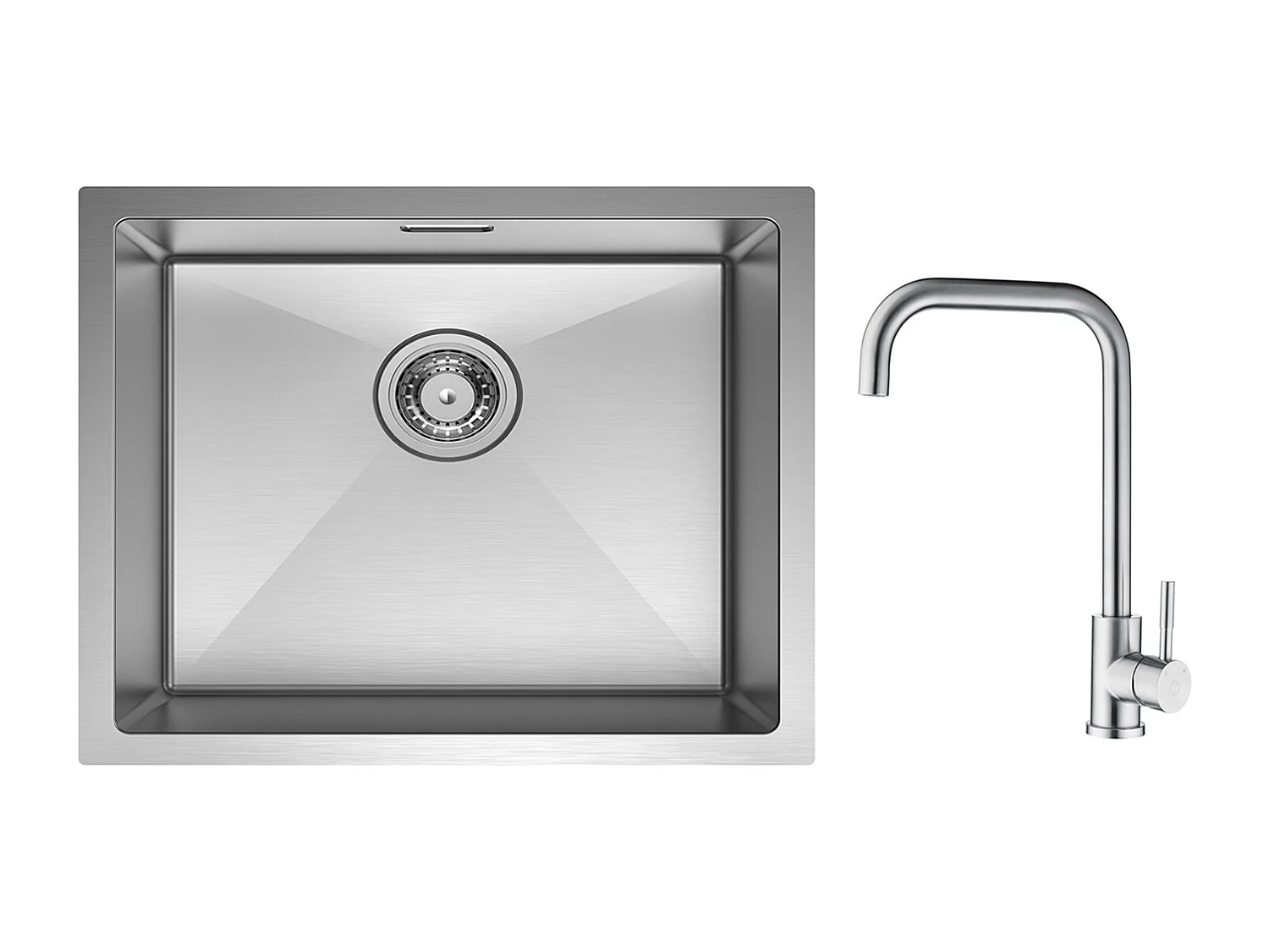 CECIPA MAX Évier de Cuisine 1 Bac Brossé Évier Inox 50*44CM + Mitigeur de Cuisine en Inox Brossé avec Bec Haut et Incurvé