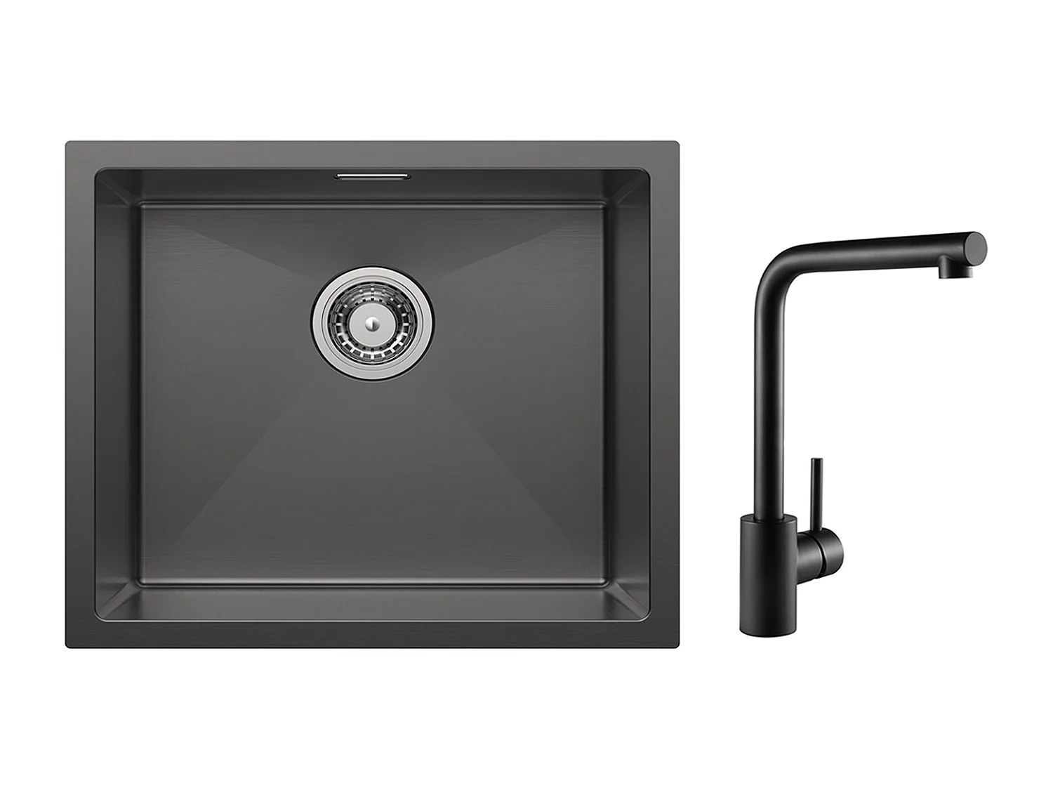 CECIPA MAX Keukenspoelbak 1 Bak RVS Spoelbak 50*44CM Antraciet Zwart + 360° Draaibare Zwarte Spoelbakmengkraan