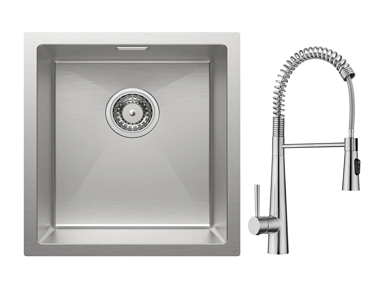 Cecipa max Évier Inox Encastré 40*44cm Évier de Cuisine 1 Bac Brossé + Mitigeur de Cuisine à Ressort avec 3 Modes de Sortie D'eau, Brossé