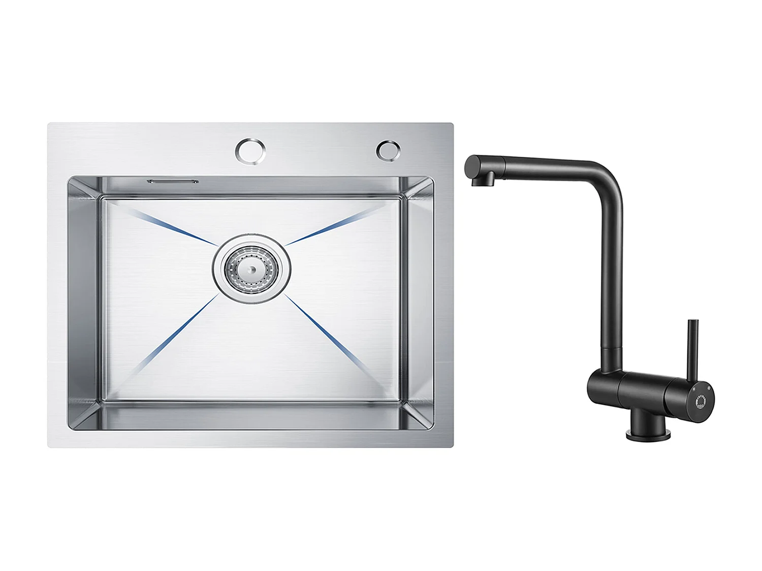 CECIPA MAX Évier Cuisine 1 Bac 50×45×18.5CM Évier Inox Brossé + Mitigeur de Cuisine Rabattable Noir