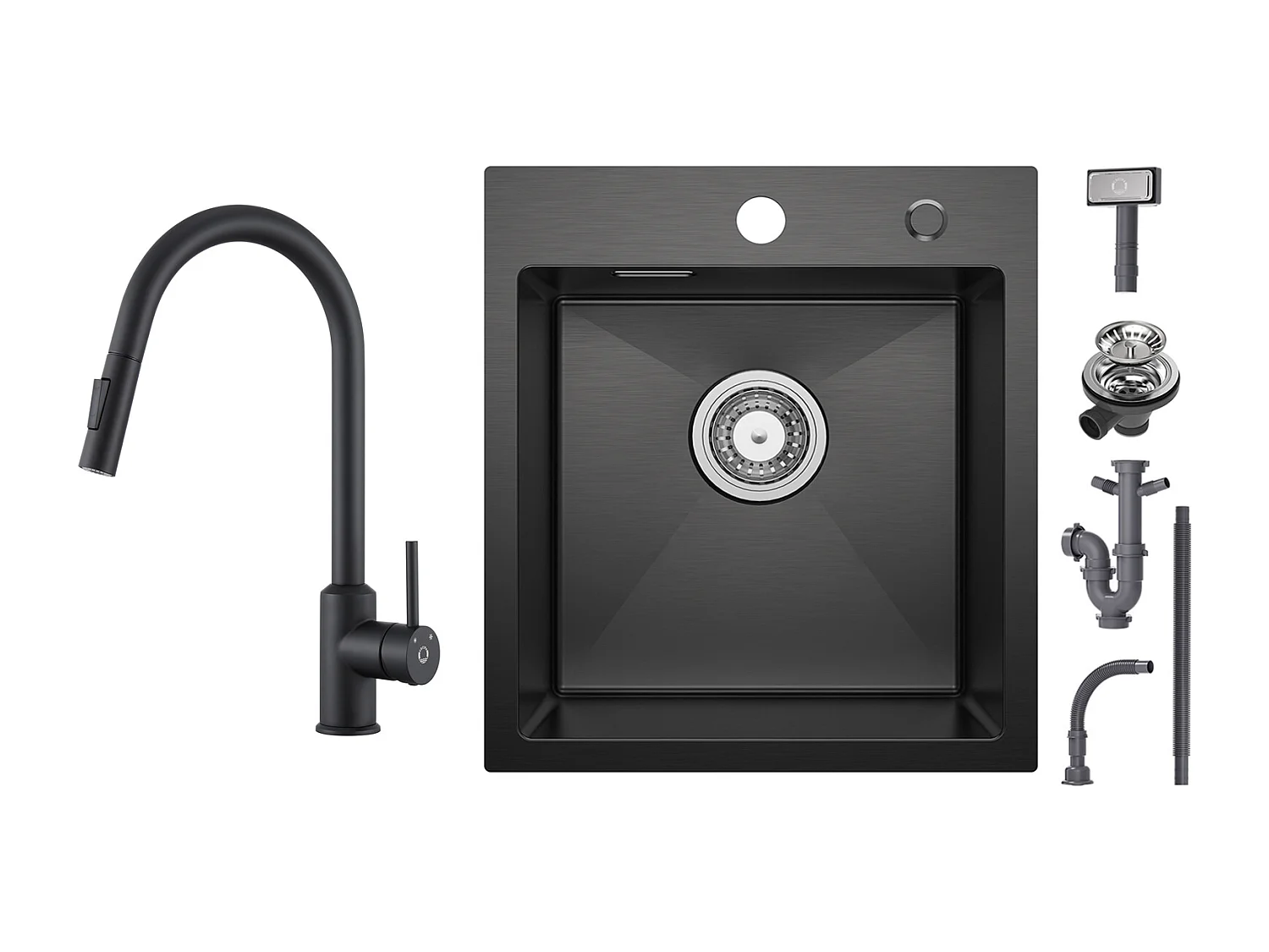 Cecipa max Lavello Cucina 1 Vasca Nero 40*45*19CM - Lavello in Acciaio Inox 1 Vasca + Miscelatore Cucina con Doccetta Estraibile - Nero - Girevole a 360°