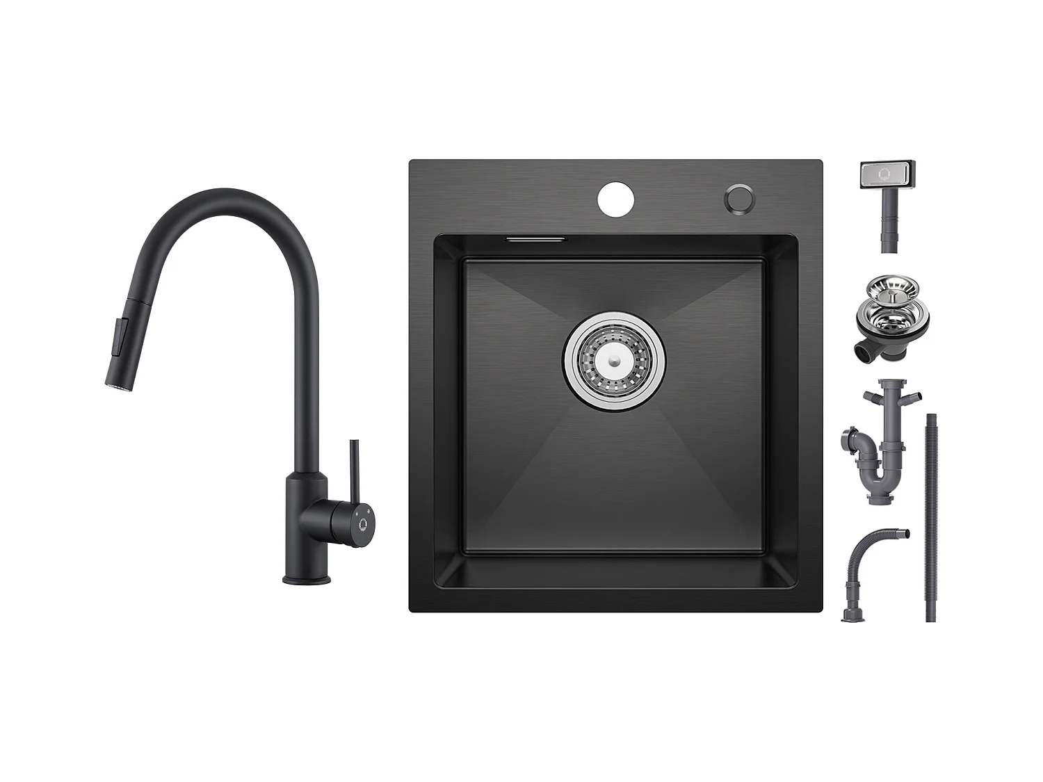 Cecipa max Evier Cuisine 1 Bac Noir 40*45*19CM - Évier Inox 1 Cuve + Mitigeur de Cuisine avec Douchette Extractible - Noir - Rotatif à 360 °