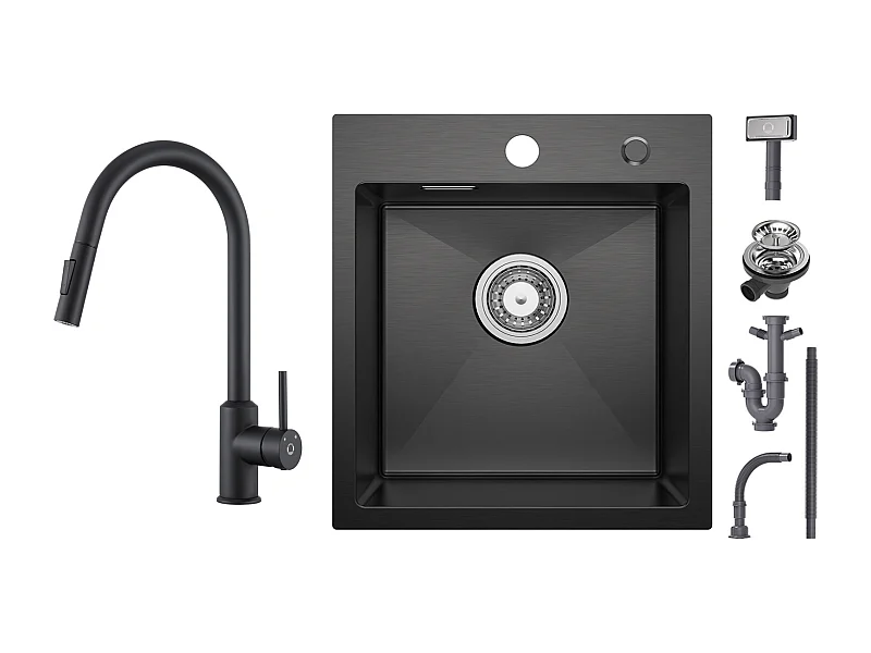 Cecipa max Evier Cuisine 1 Bac Noir 40*45*19CM - Évier Inox 1 Cuve + Mitigeur de Cuisine avec Douchette Extractible - Noir - Rotatif à 360 °