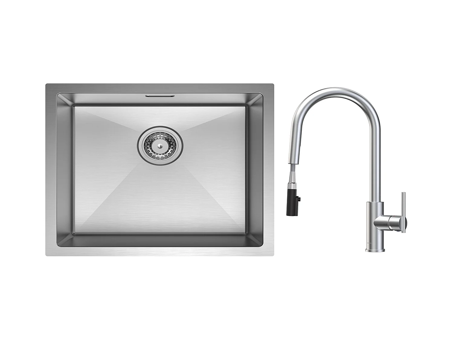 Lavello da cucina CECIPA MAX 1 vasca 50*44 cm in acciaio inox spazzolato + miscelatore da cucina con doccetta estraibile, 2 modalità di uscita acqua, spazzolato