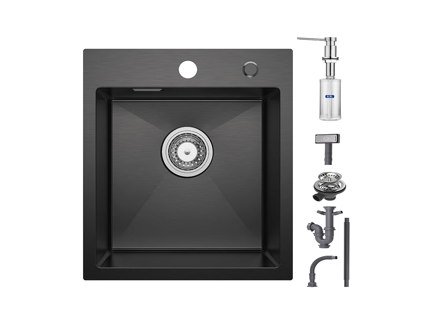 Cecipa max Fregadero de Cocina 1 Seno Negro 40*45*19CM - Fregadero de Acero Inoxidable 1 Seno + Dispensador de Jabón de Cocina Cepillado con Recipiente 300ML