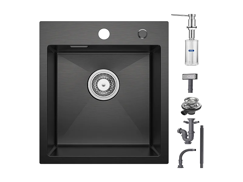 Cecipa max Fregadero de Cocina 1 Seno Negro 40*45*19CM - Fregadero de Acero Inoxidable 1 Seno + Dispensador de Jabón de Cocina Cepillado con Recipiente 300ML