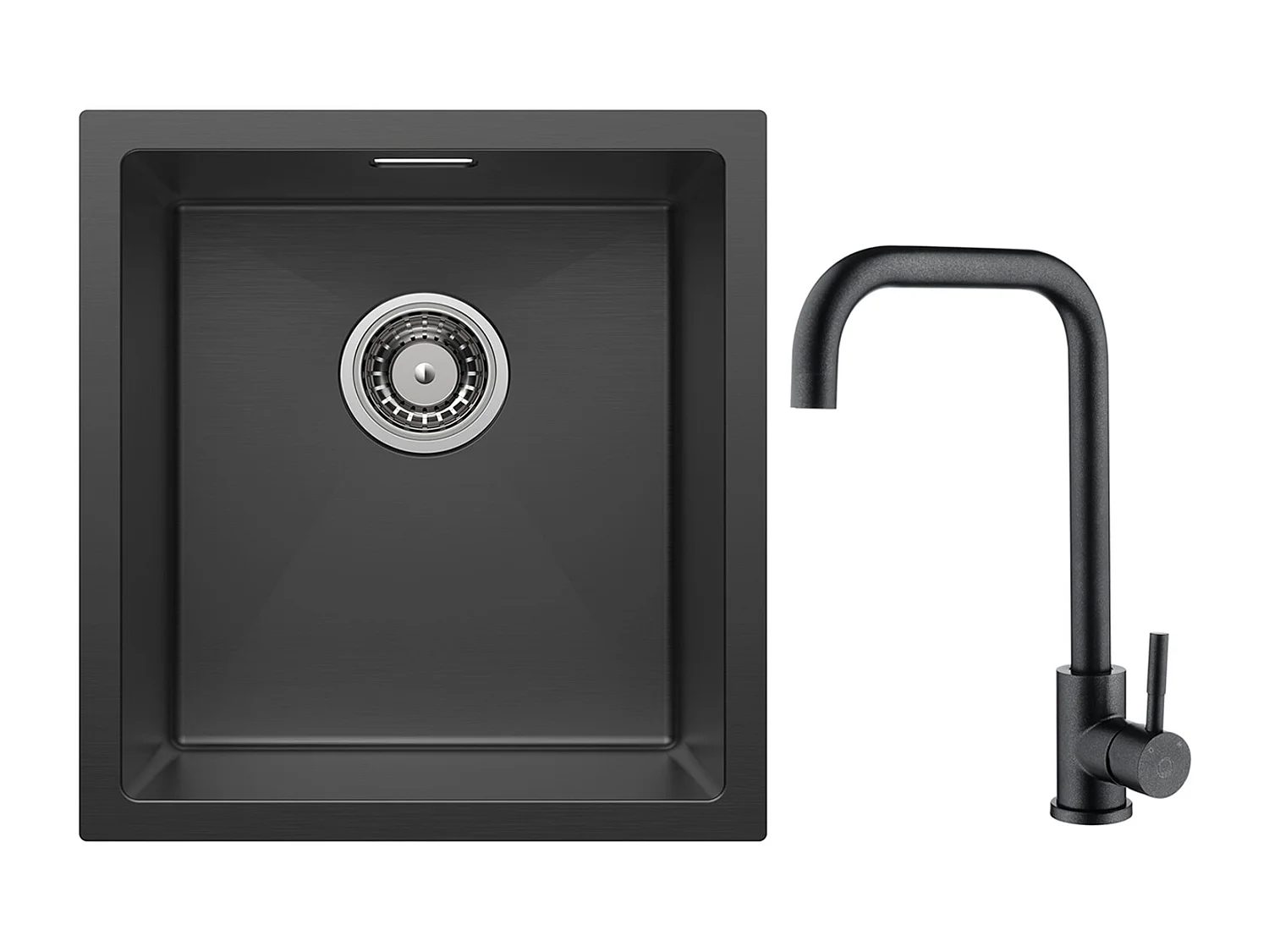 CECIPA MAX roestvrijstalen spoelbak 40*44*19 cm 1 spoelbak zwarte spoelbak + sterrenzwarte roestvrijstalen keukenmengkraan met hoge en gebogen uitloop