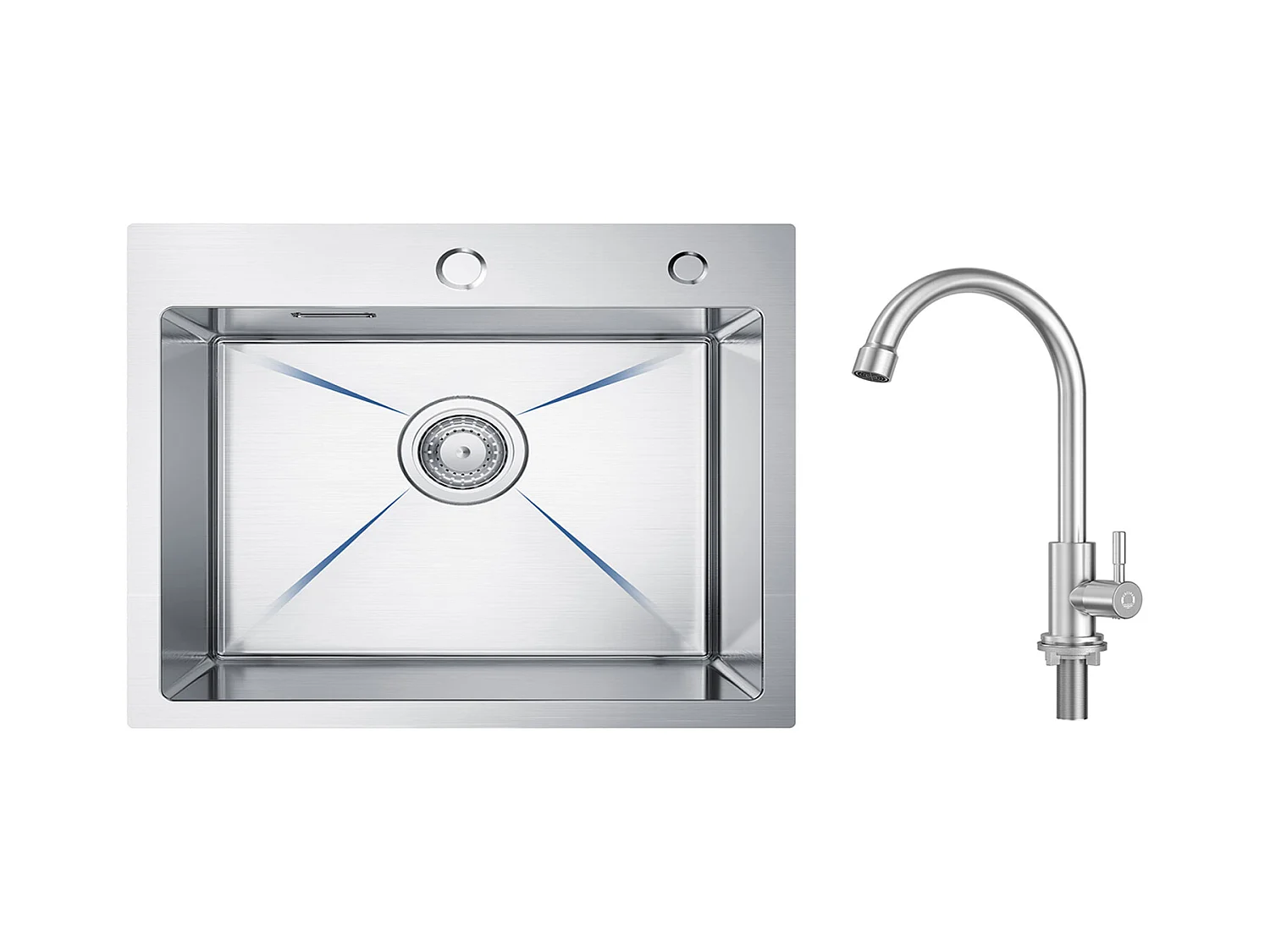 CECIPA MAX Lavello da cucina 1 vasca 50×45×18,5 cm Lavello in acciaio inox spazzolato + rubinetto da cucina con acqua fredda, spazzolato