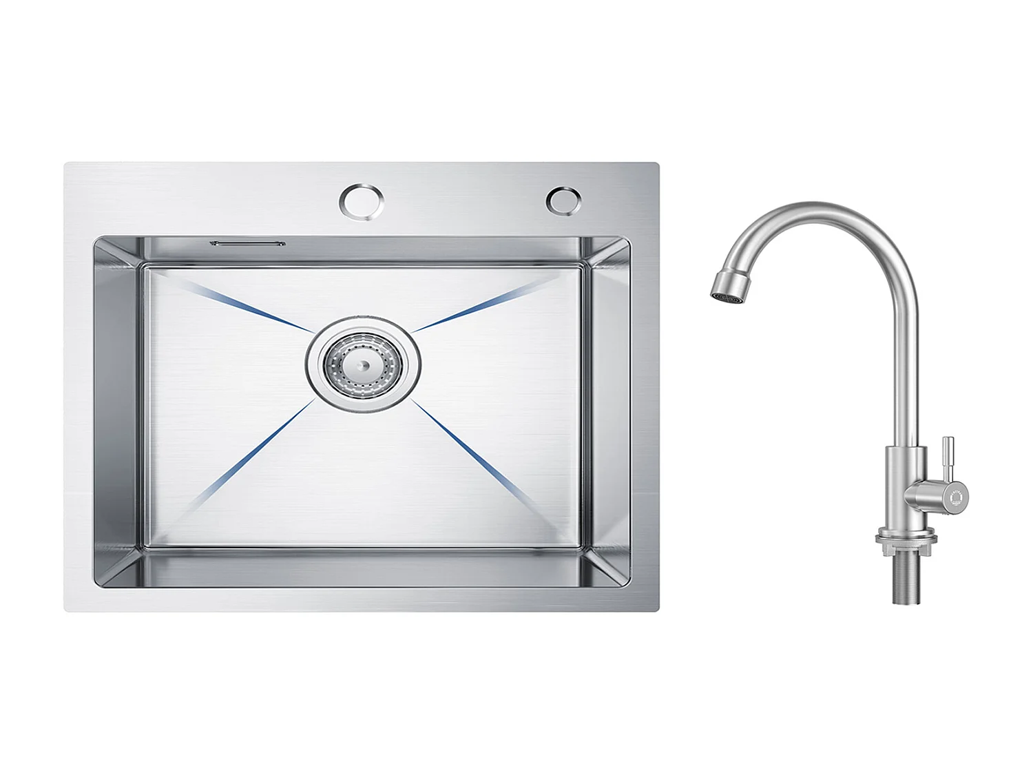 CECIPA MAX Évier Cuisine 1 Bac 50×45×18.5CM Évier Inox Brossé + Robinet de Cuisine à eau Froide,Brossé