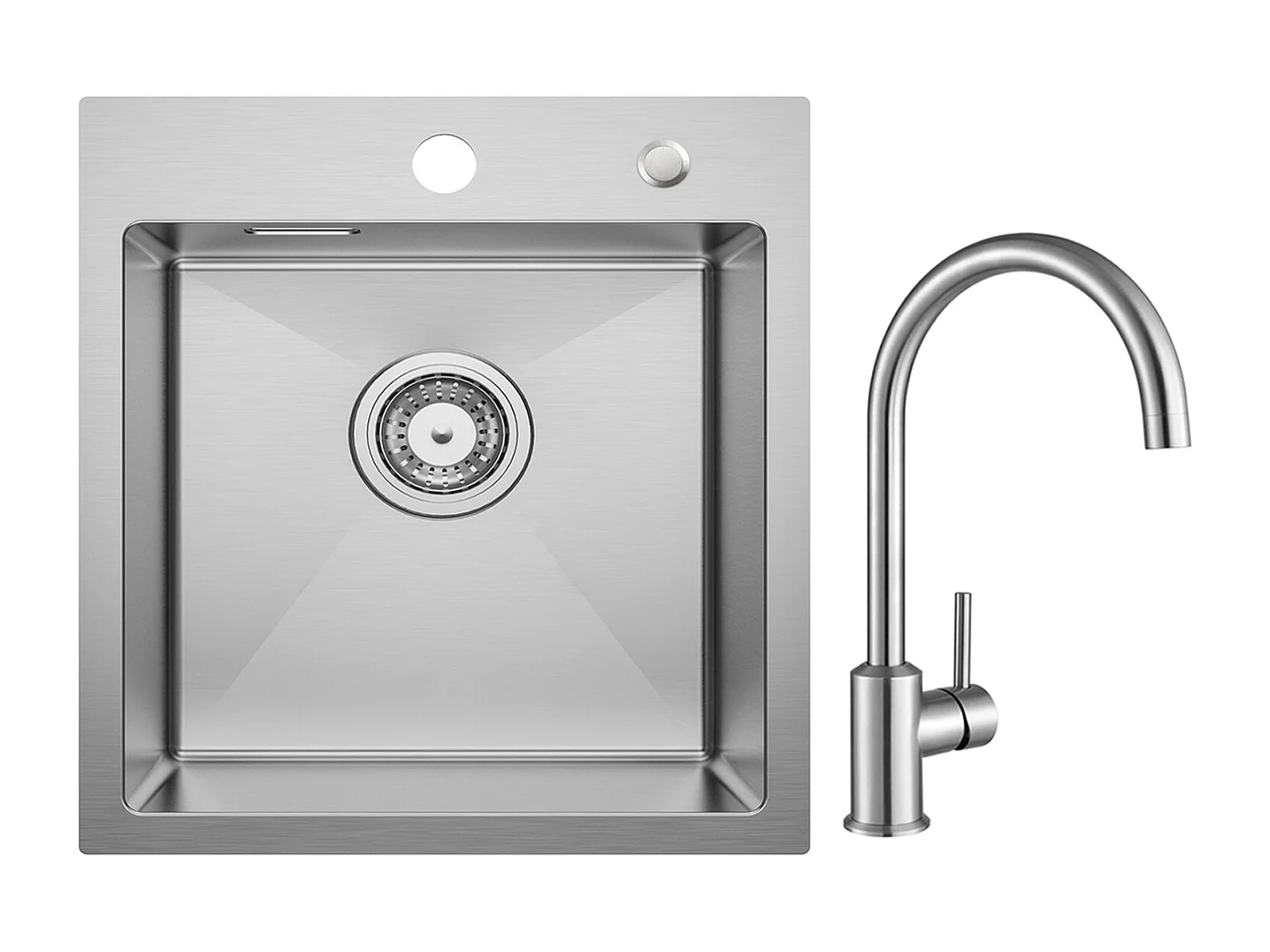 Fregadero de cocina Cecipa MAX 1 seno 40 × 45 cm Fregadero de acero inoxidable cepillado + Mezclador de cocina de acero inoxidable cepillado